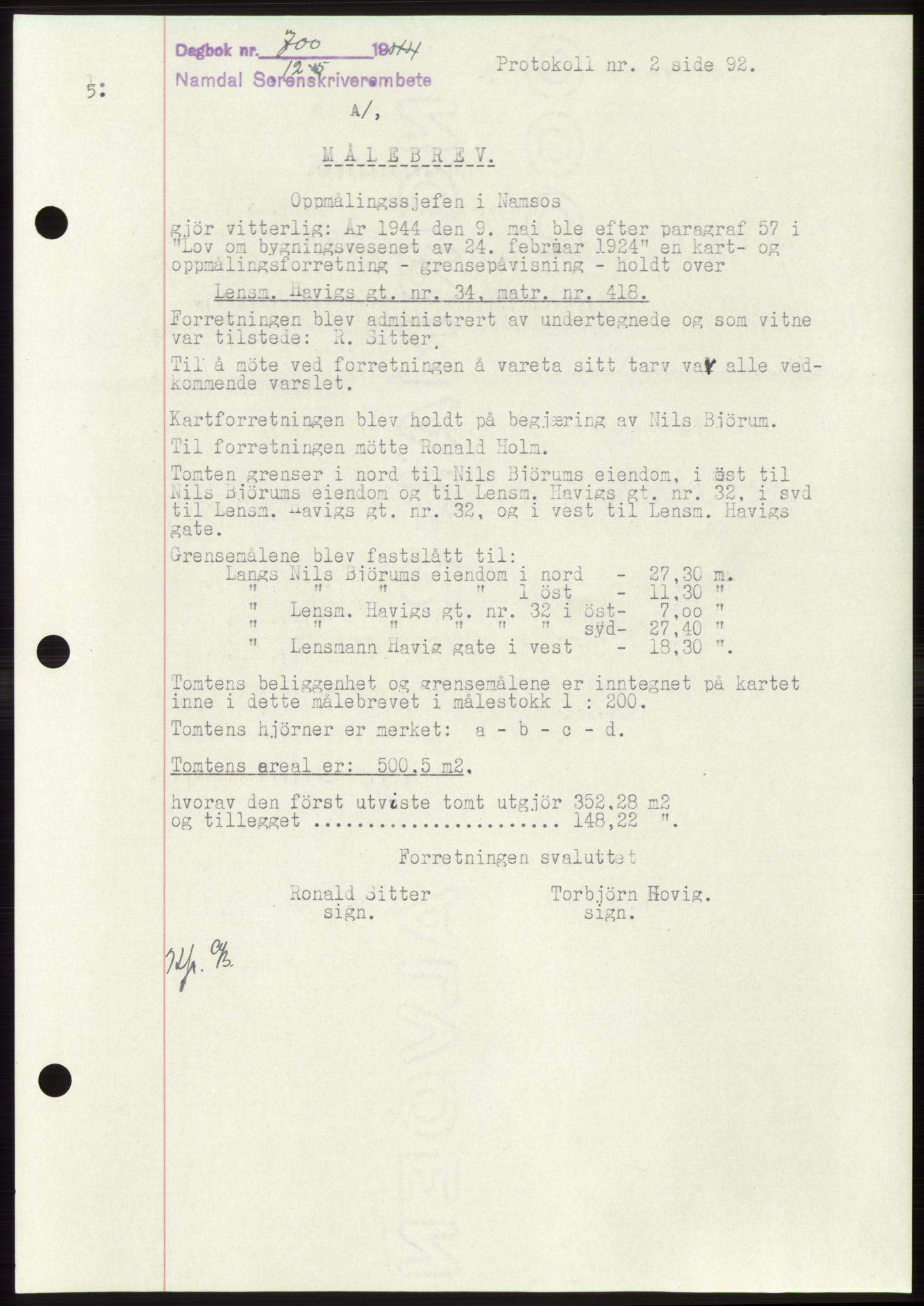 Namdal sorenskriveri, SAT/A-4133/1/2/2C: Pantebok nr. -, 1944-1945, Dagboknr: 700/1944