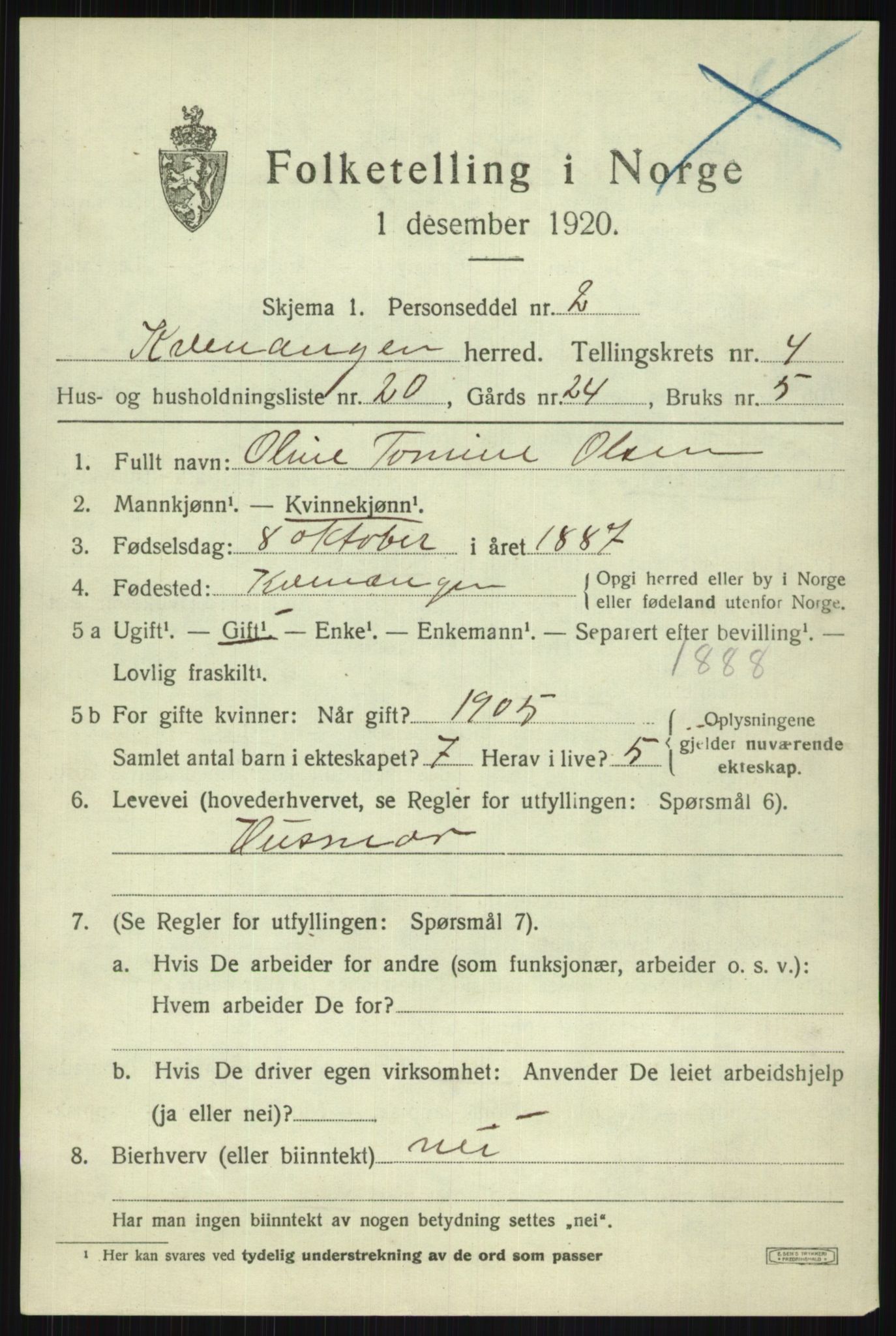 SATØ, Folketelling 1920 for 1943 Kvænangen herred, 1920, s. 2748
