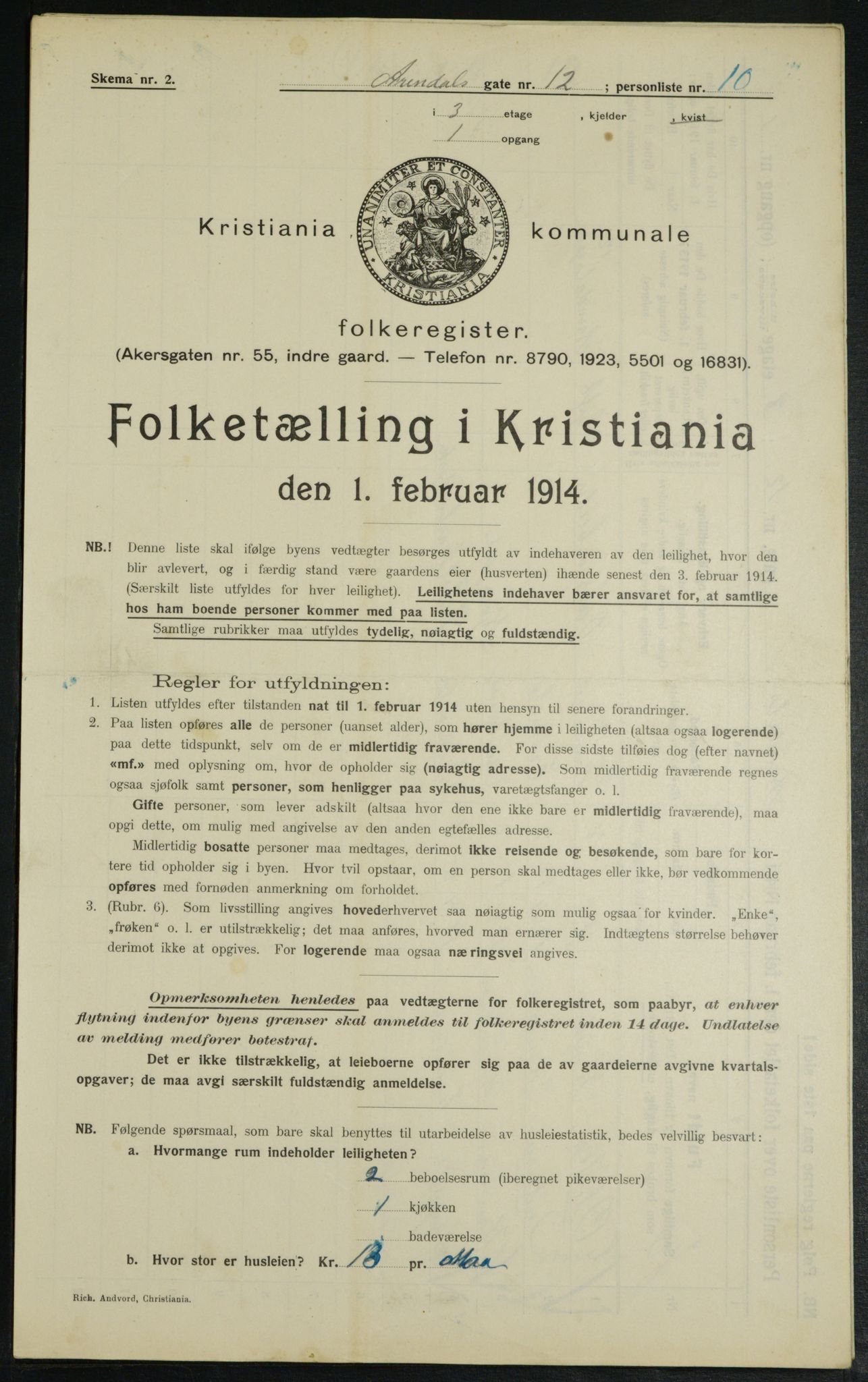 OBA, Kommunal folketelling 1.2.1914 for Kristiania, 1914, s. 2016