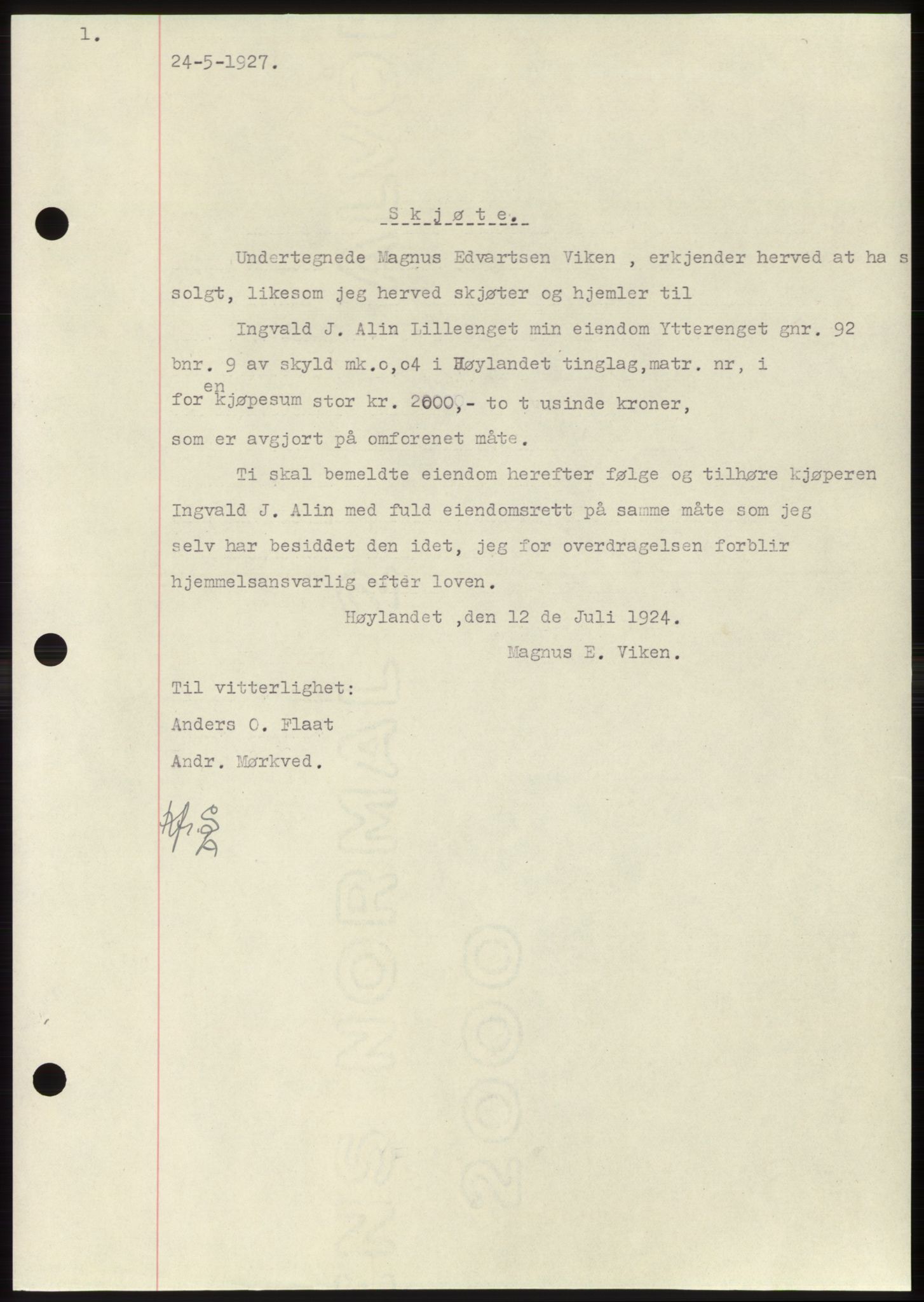Namdal sorenskriveri, SAT/A-4133/1/2/2C: Pantebok nr. -, 1926-1930, Tingl.dato: 24.05.1927