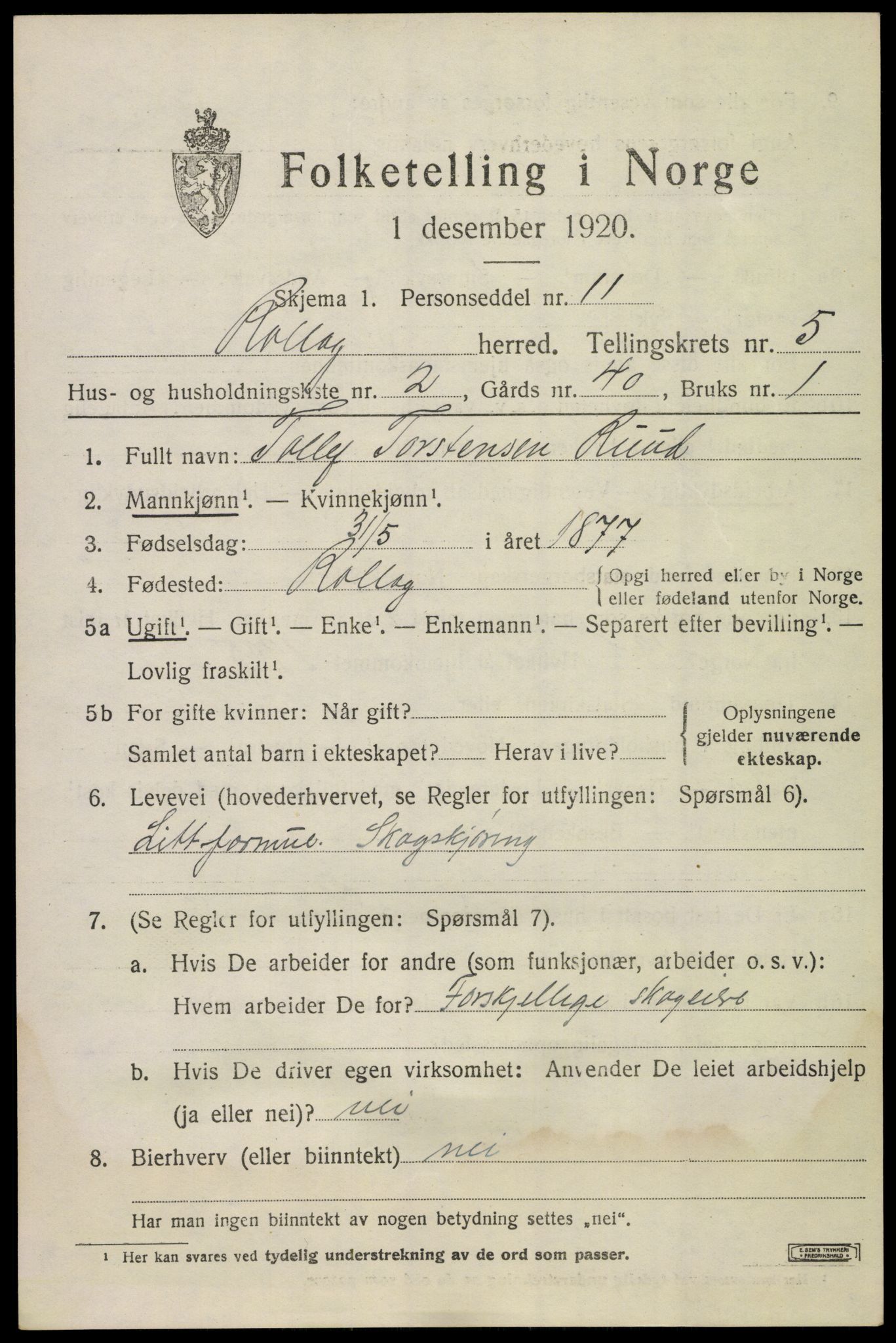 SAKO, Folketelling 1920 for 0632 Rollag herred, 1920, s. 2084