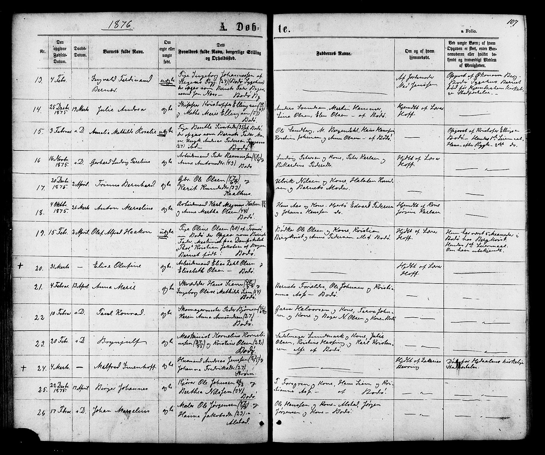 Ministerialprotokoller, klokkerbøker og fødselsregistre - Nordland, SAT/A-1459/801/L0029: Klokkerbok nr. 801C04, 1868-1878, s. 107