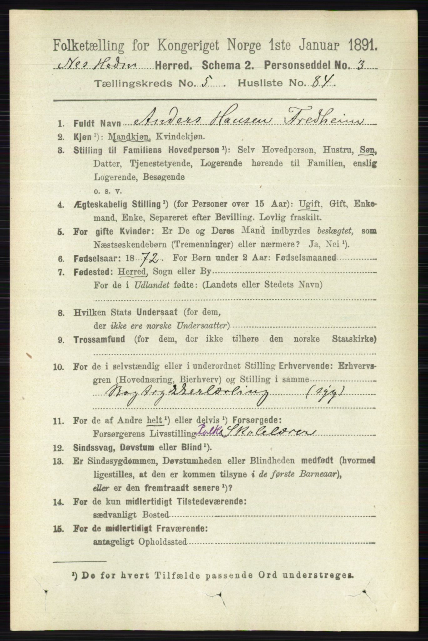 RA, Folketelling 1891 for 0411 Nes herred, 1891, s. 3152