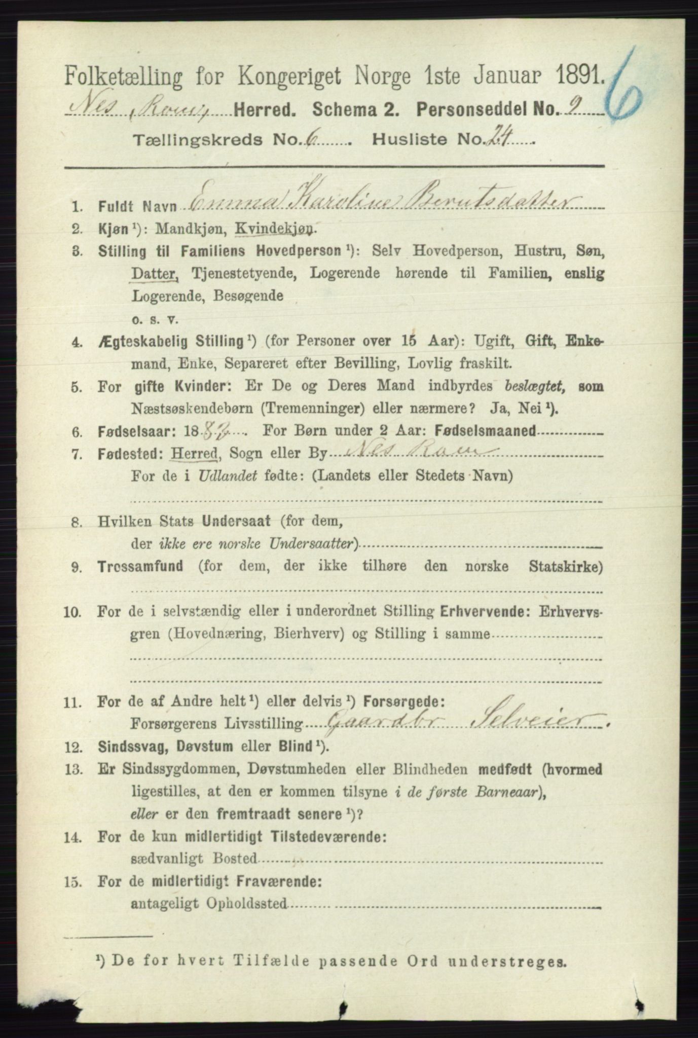RA, Folketelling 1891 for 0236 Nes herred, 1891, s. 3526