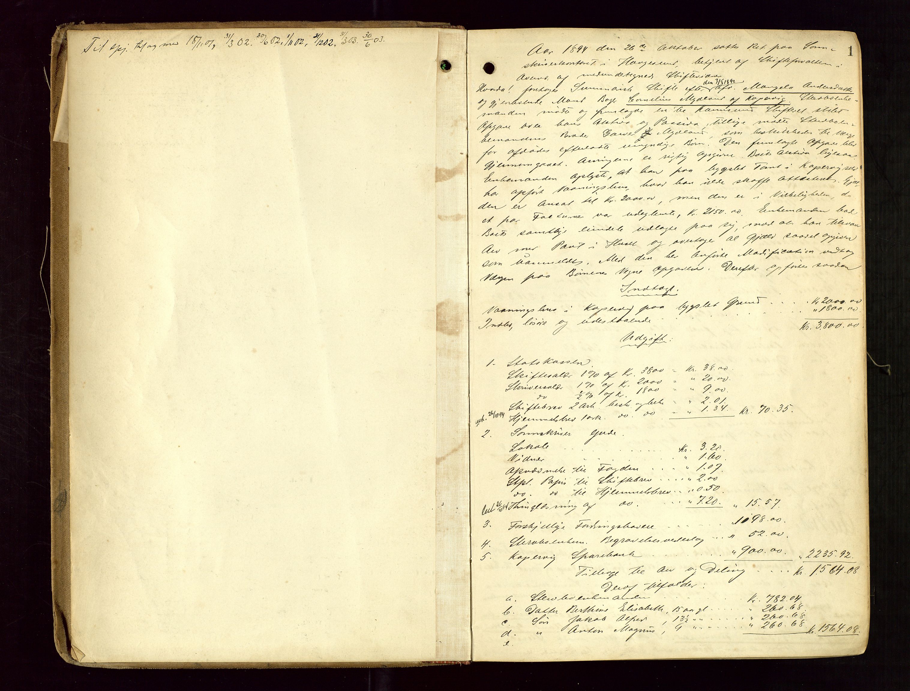 Karmsund sorenskriveri, AV/SAST-A-100311/01/IV/IVDB/L0012: SKIFTEPROTOKOLL SKUDENES, AVALDSNES, 1894-1904, s. 1