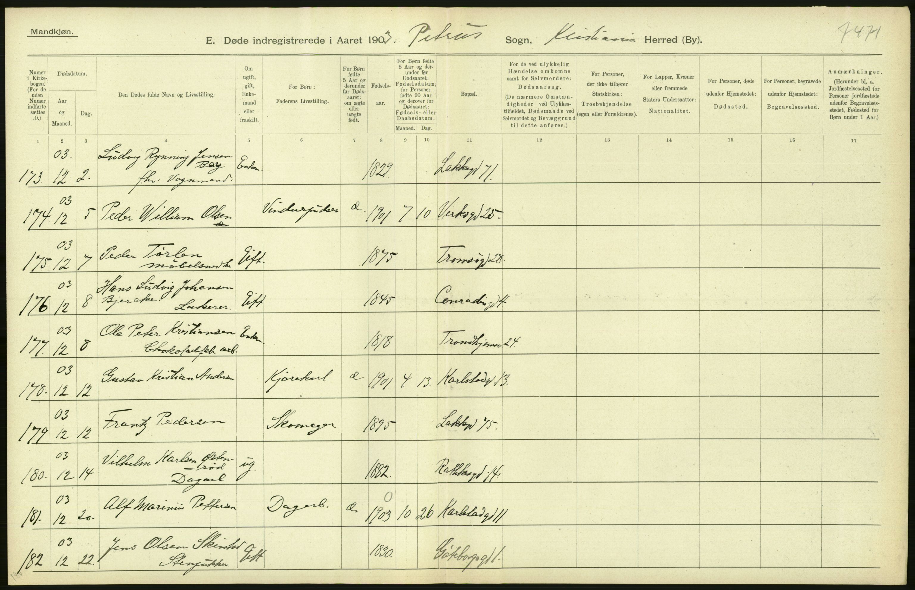 Statistisk sentralbyrå, Sosiodemografiske emner, Befolkning, AV/RA-S-2228/D/Df/Dfa/Dfaa/L0004: Kristiania: Gifte, døde, 1903, s. 366