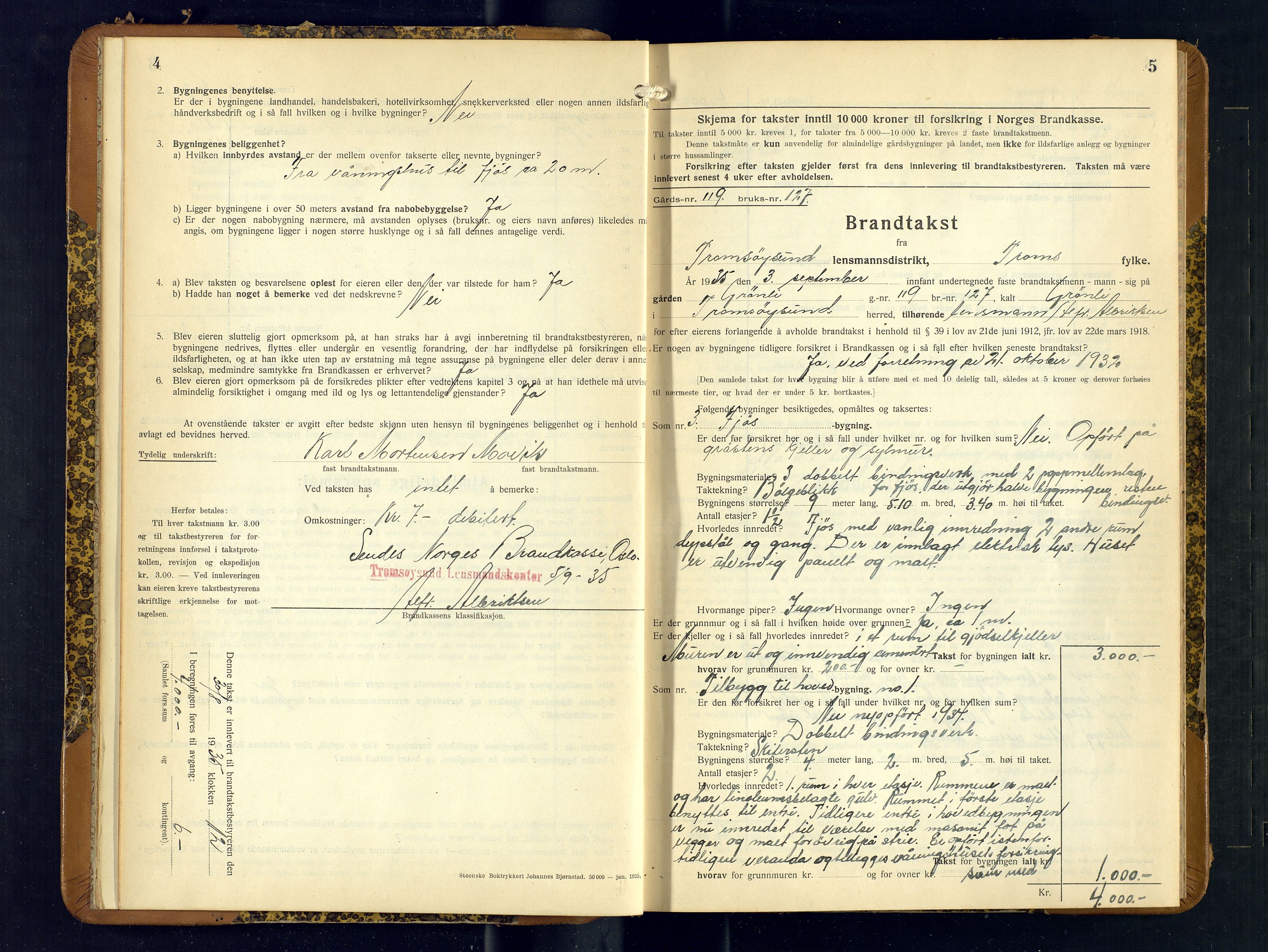 Tromsøysund lensmannskontor, AV/SATØ-SATØ-12/F/Fs/Fsb/L0754: Branntakstprotokoll (S). Med register, 1935-1937, s. 4-5
