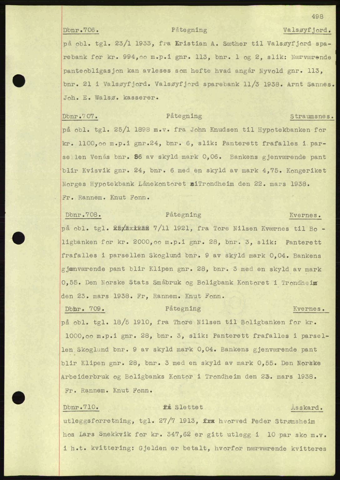 Nordmøre sorenskriveri, SAT/A-4132/1/2/2Ca: Pantebok nr. C80, 1936-1939, Dagboknr: 706/1938