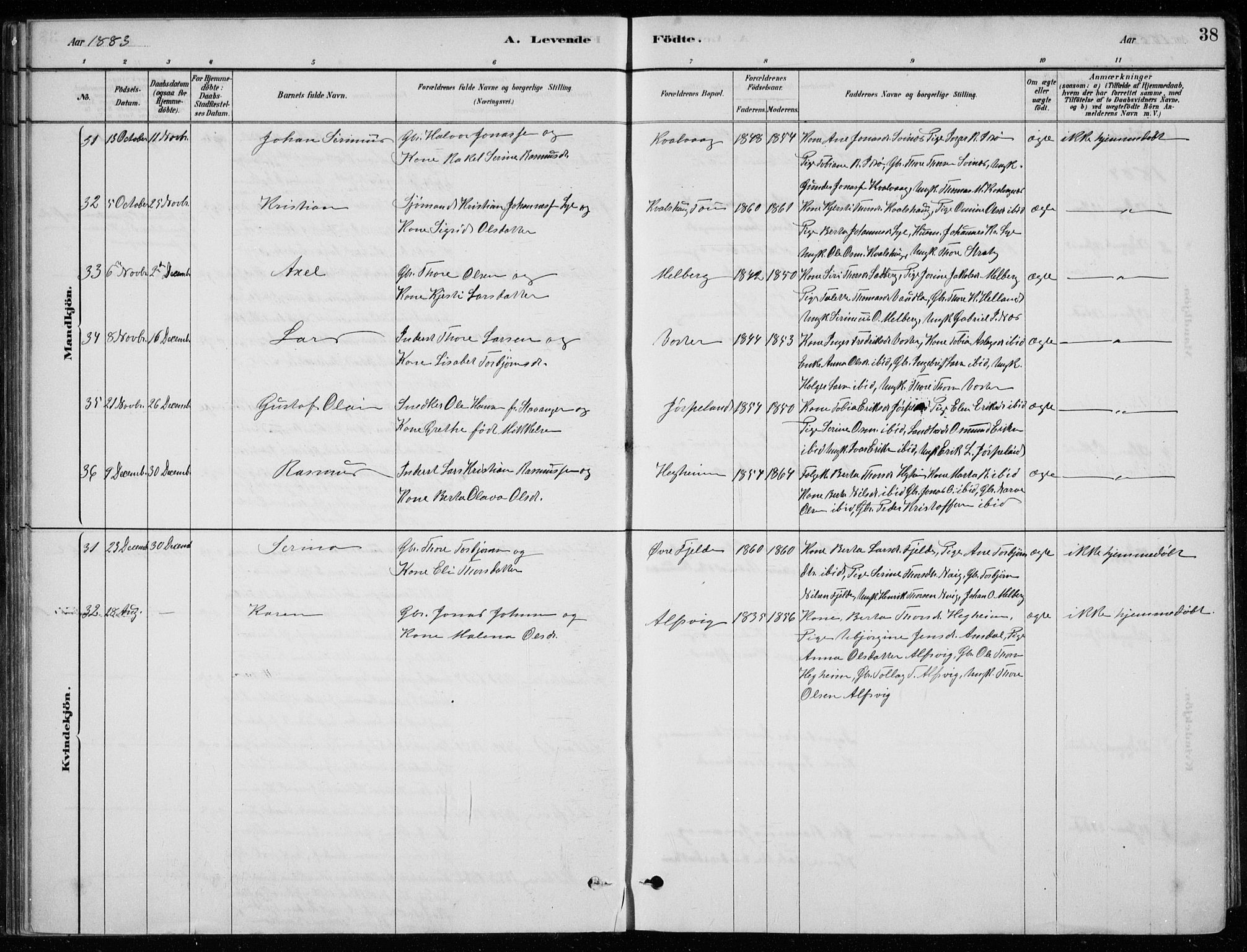 Strand sokneprestkontor, AV/SAST-A-101828/H/Ha/Hab/L0004: Klokkerbok nr. B 4, 1878-1903, s. 38