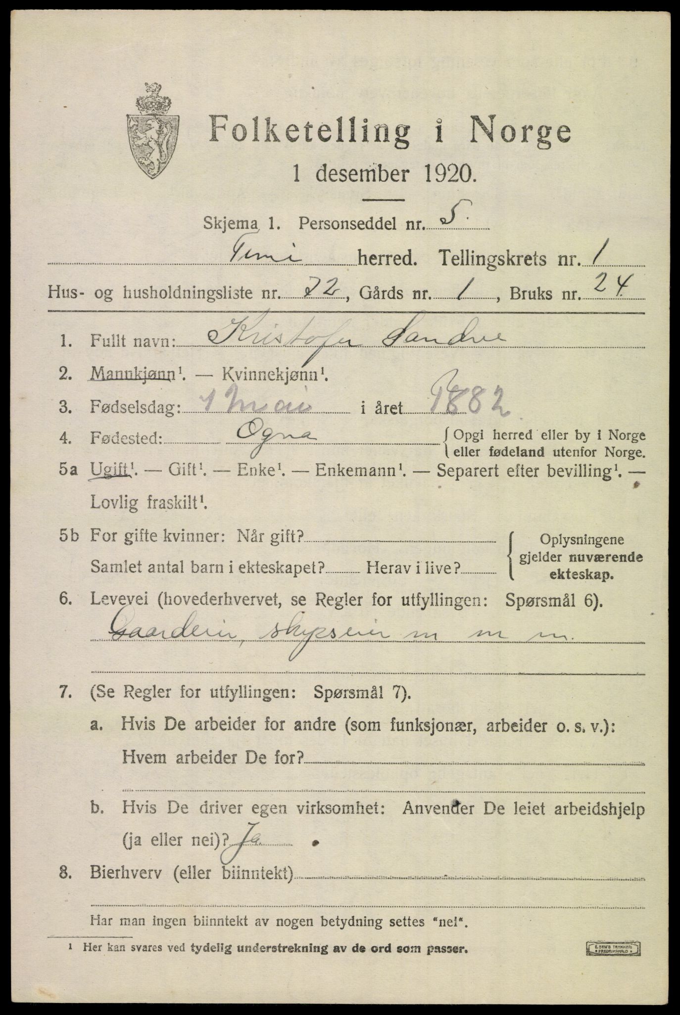 SAST, Folketelling 1920 for 1121 Time herred, 1920, s. 2181