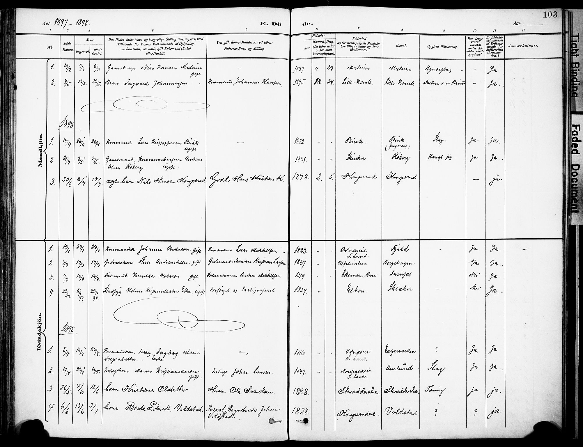 Nordre Land prestekontor, AV/SAH-PREST-124/H/Ha/Haa/L0006: Ministerialbok nr. 6, 1897-1914, s. 103
