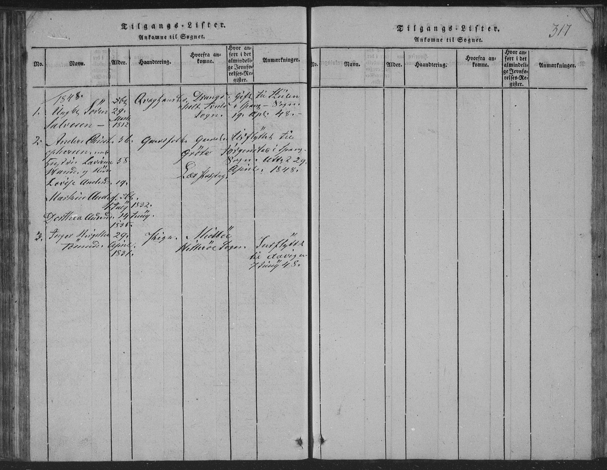 Sør-Audnedal sokneprestkontor, SAK/1111-0039/F/Fb/Fba/L0001: Klokkerbok nr. B 1, 1815-1850, s. 317