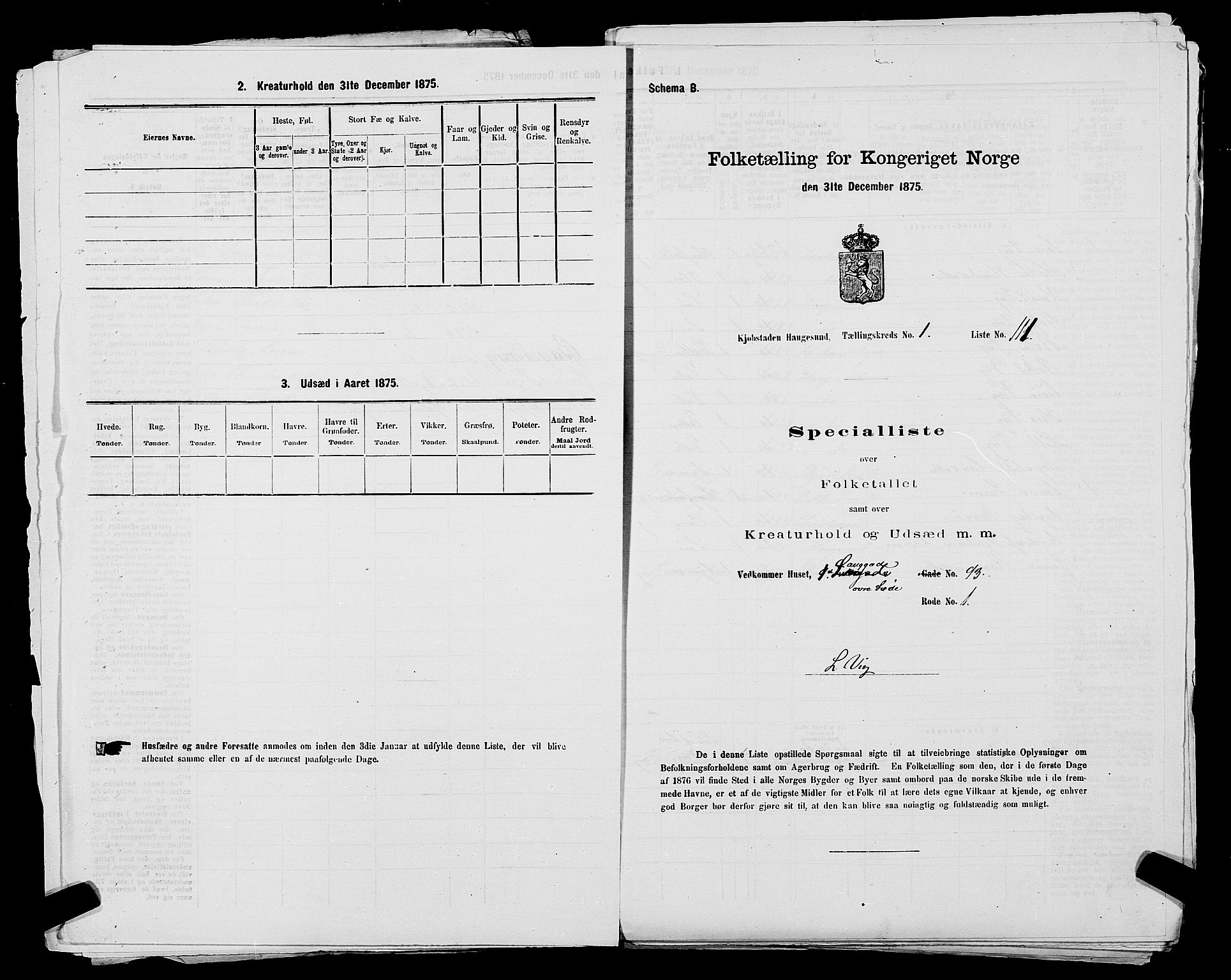 SAST, Folketelling 1875 for 1106B Torvastad prestegjeld, Haugesund kjøpstad, 1875, s. 7