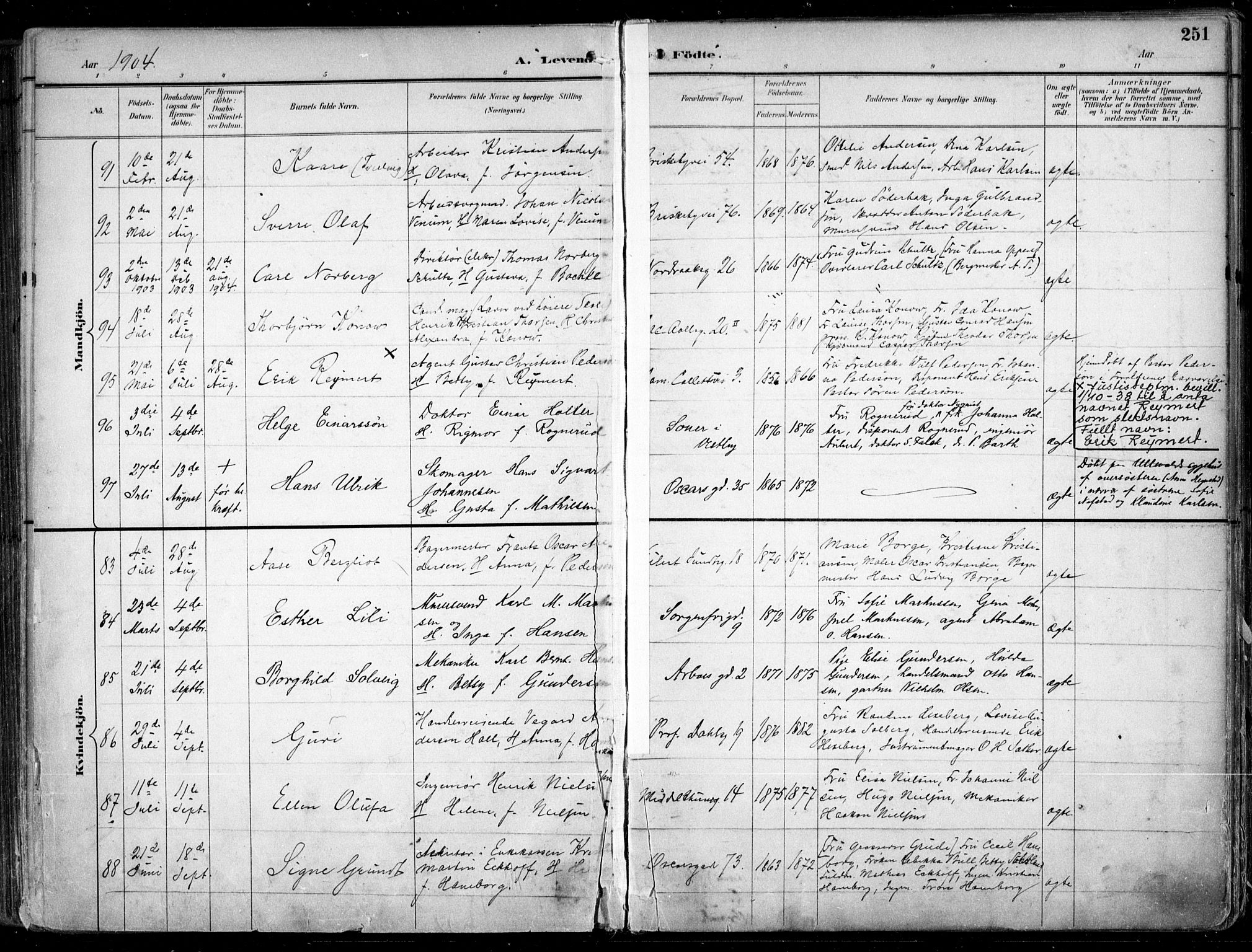 Uranienborg prestekontor Kirkebøker, AV/SAO-A-10877/F/Fa/L0005: Ministerialbok nr. 5, 1895-1907, s. 251