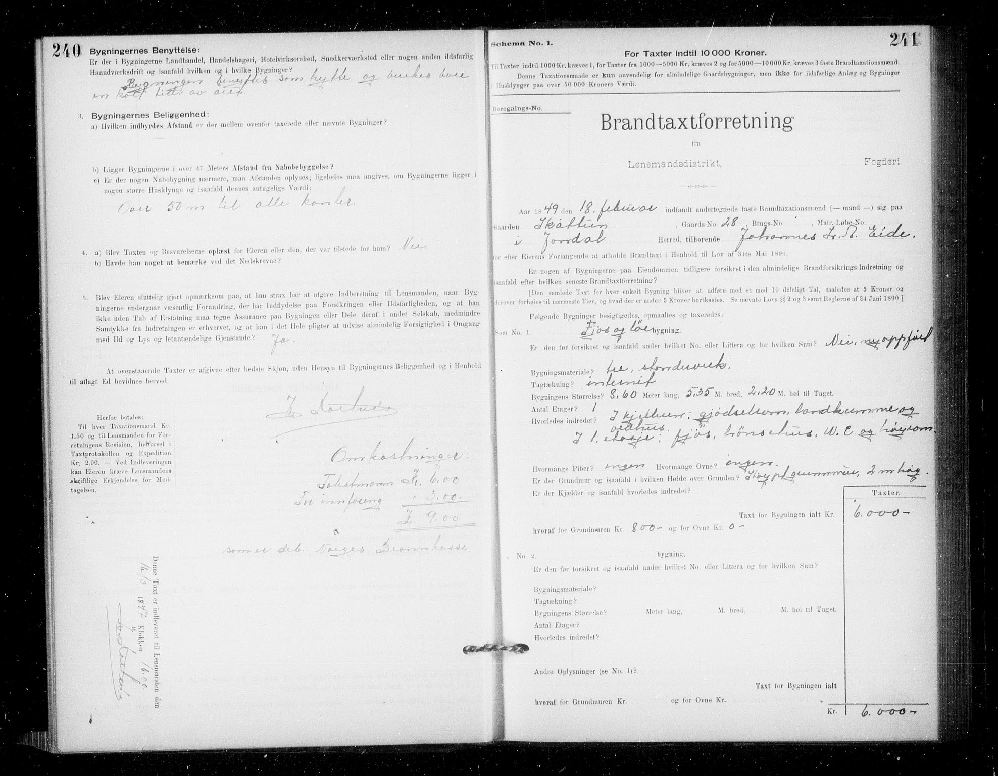 Lensmannen i Jondal, SAB/A-33101/0012/L0005: Branntakstprotokoll, skjematakst, 1894-1951, s. 240-241