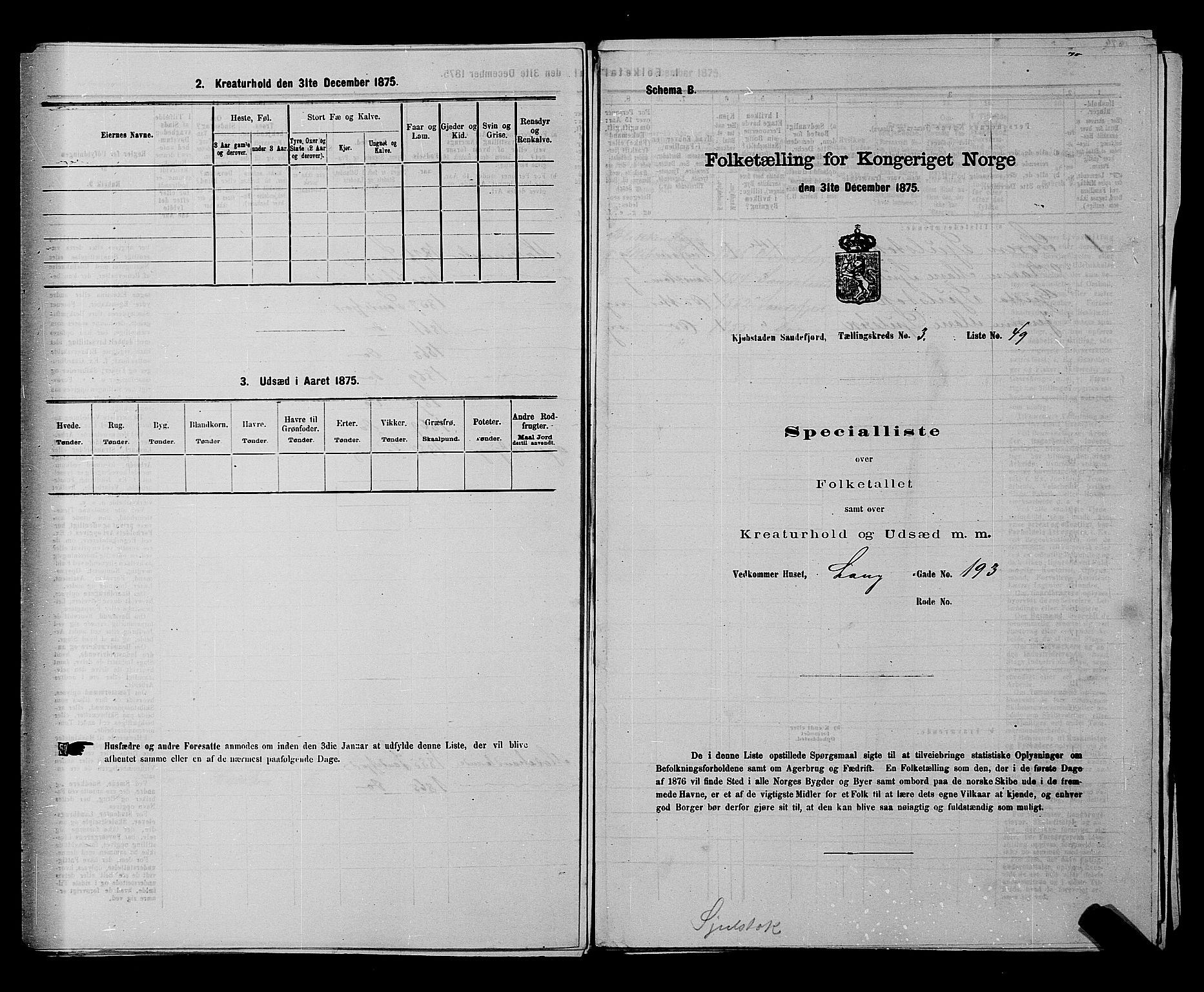 SAKO, Folketelling 1875 for 0706B Sandeherred prestegjeld, Sandefjord kjøpstad, 1875, s. 458