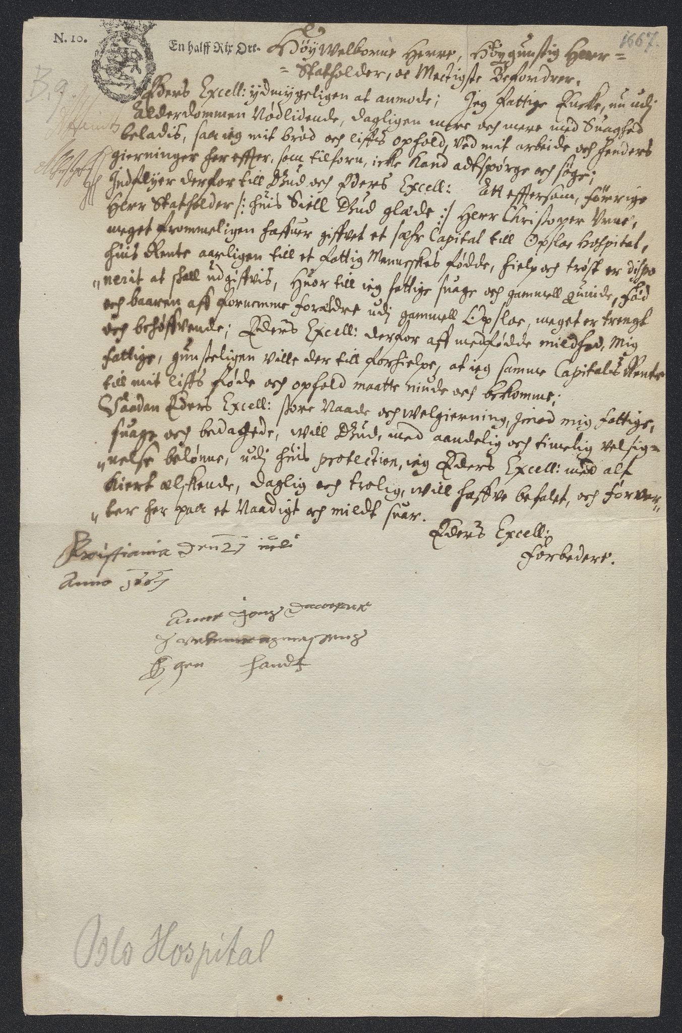 Oslo stiftsdireksjon, AV/SAO-A-11085/K/Kb/L0002/0011: Oslo Hospital / Hospitalslemmer: Brev, fortegnelser over lemmer og søkere, søknader, 1667-1823, s. 2