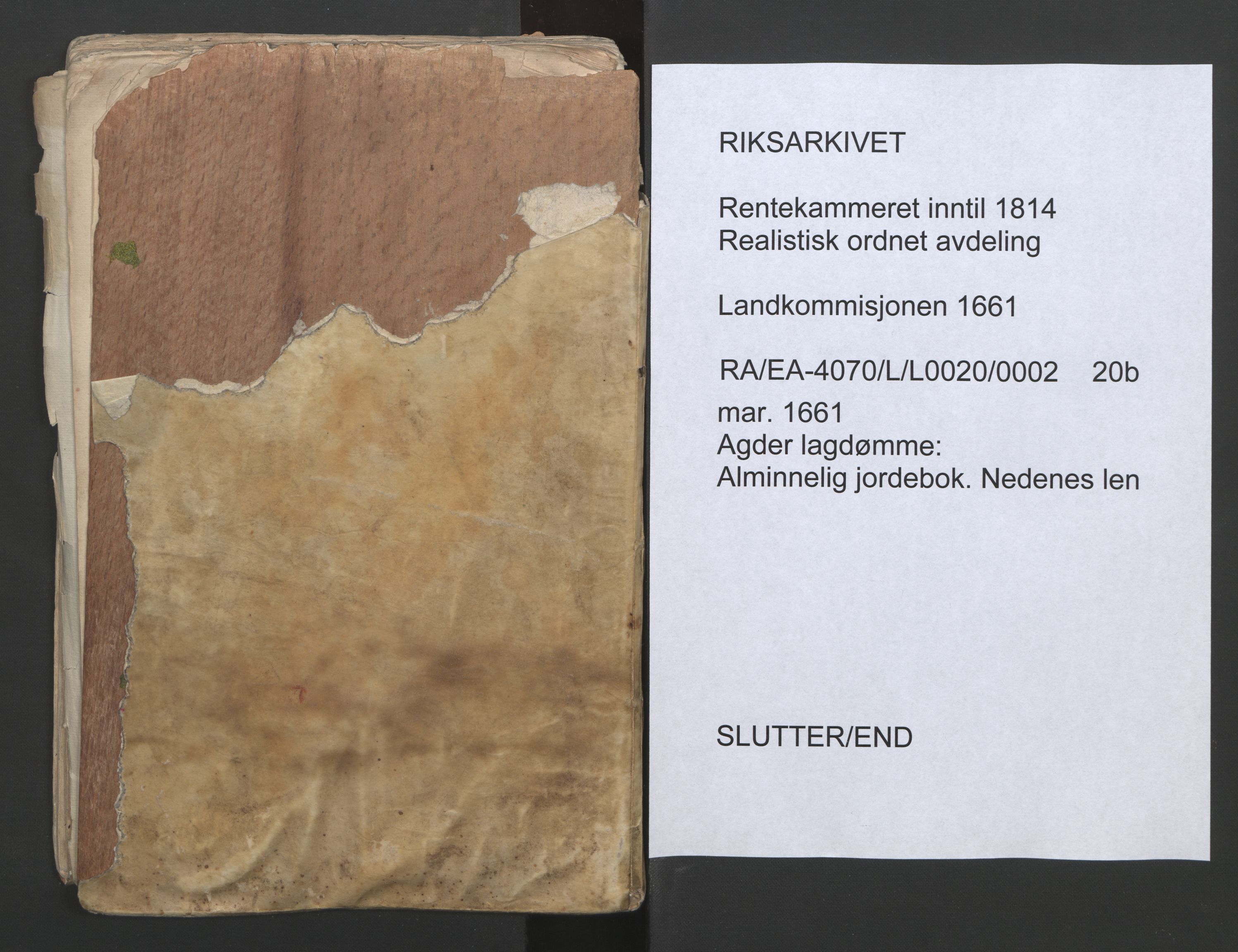 Rentekammeret inntil 1814, Realistisk ordnet avdeling, RA/EA-4070/L/L0020/0002: Agder lagdømme: / Alminnelig jordebok. Nedenes len, 1661