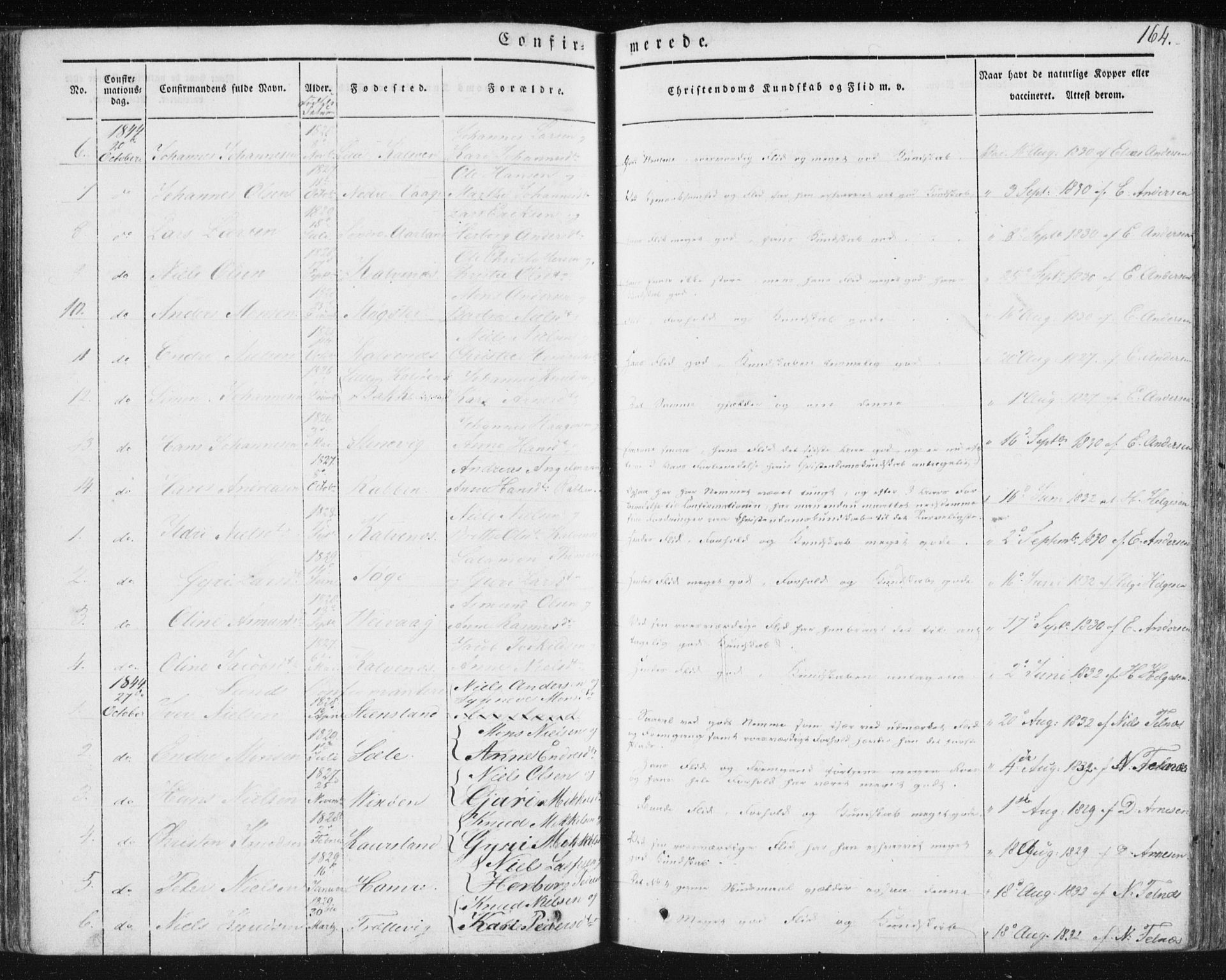 Sund sokneprestembete, AV/SAB-A-99930: Ministerialbok nr. A 13, 1835-1849, s. 164