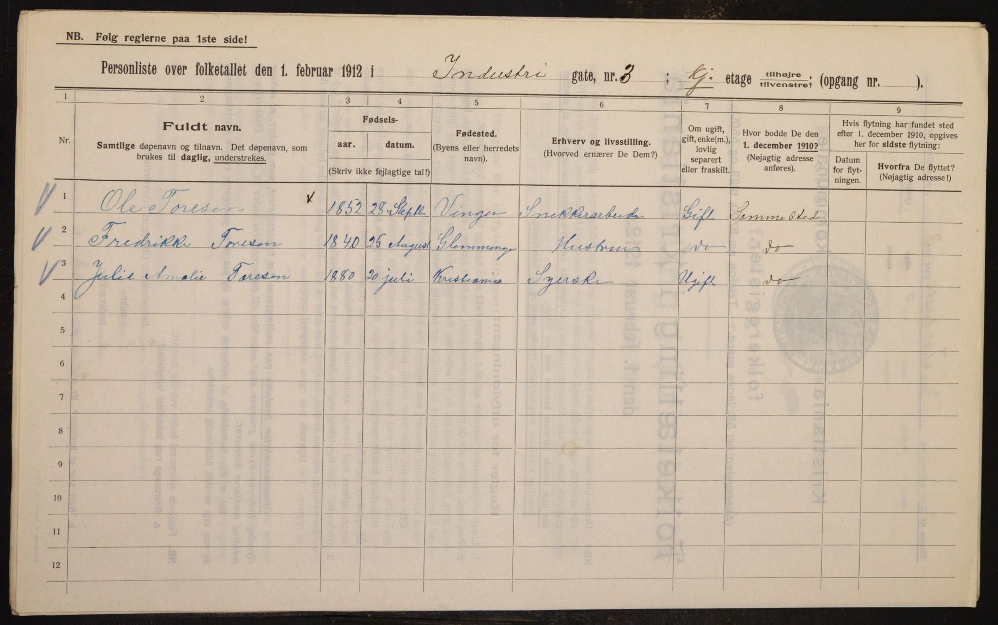 OBA, Kommunal folketelling 1.2.1912 for Kristiania, 1912, s. 43561