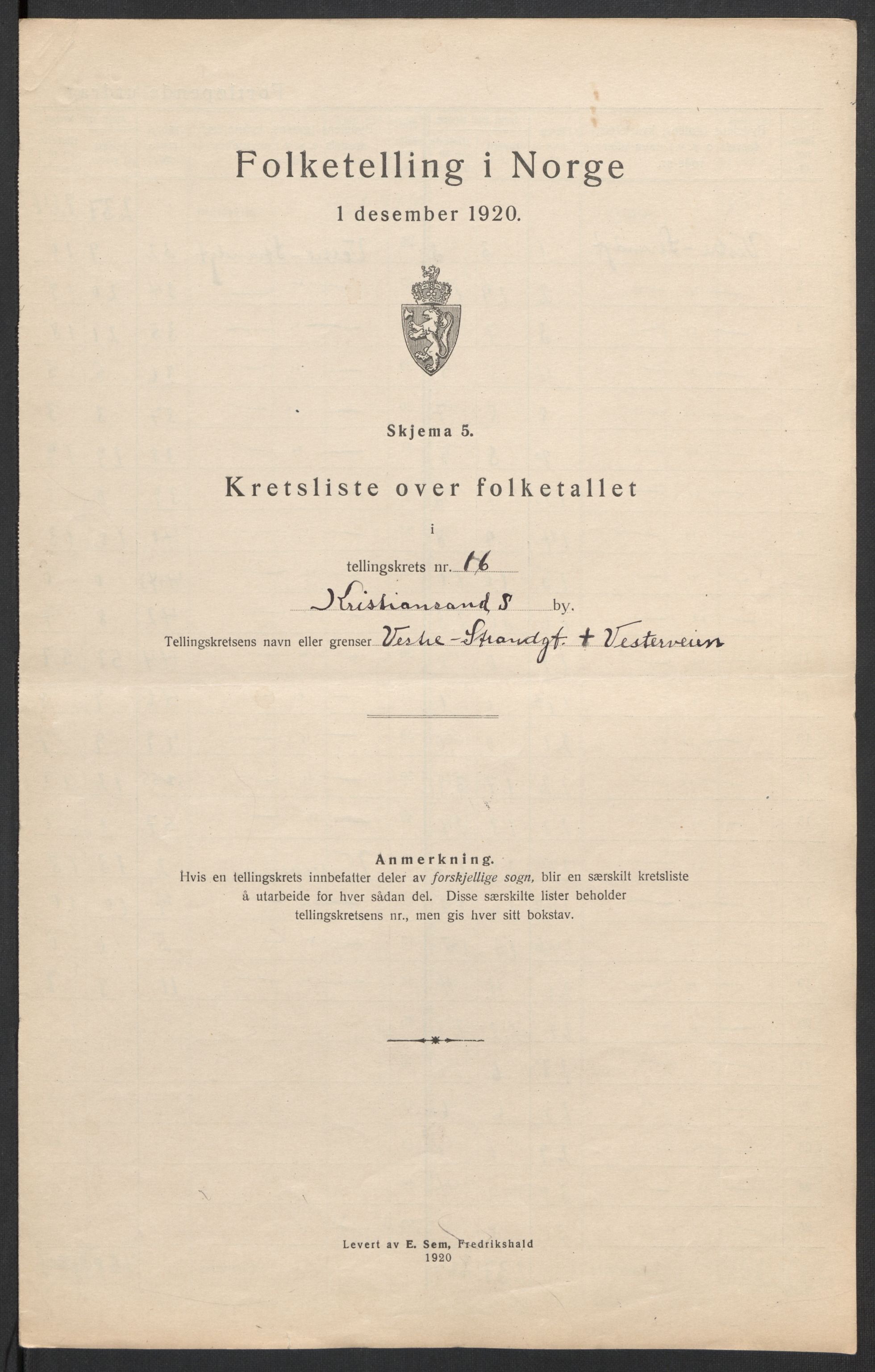 SAK, Folketelling 1920 for 1001 Kristiansand kjøpstad, 1920, s. 52