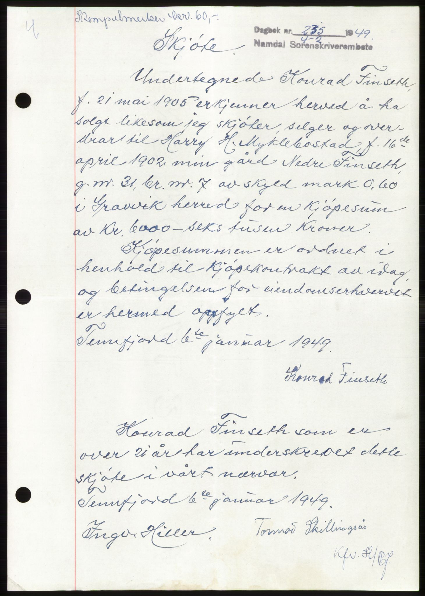 Namdal sorenskriveri, SAT/A-4133/1/2/2C: Pantebok nr. -, 1949-1949, Dagboknr: 235/1949