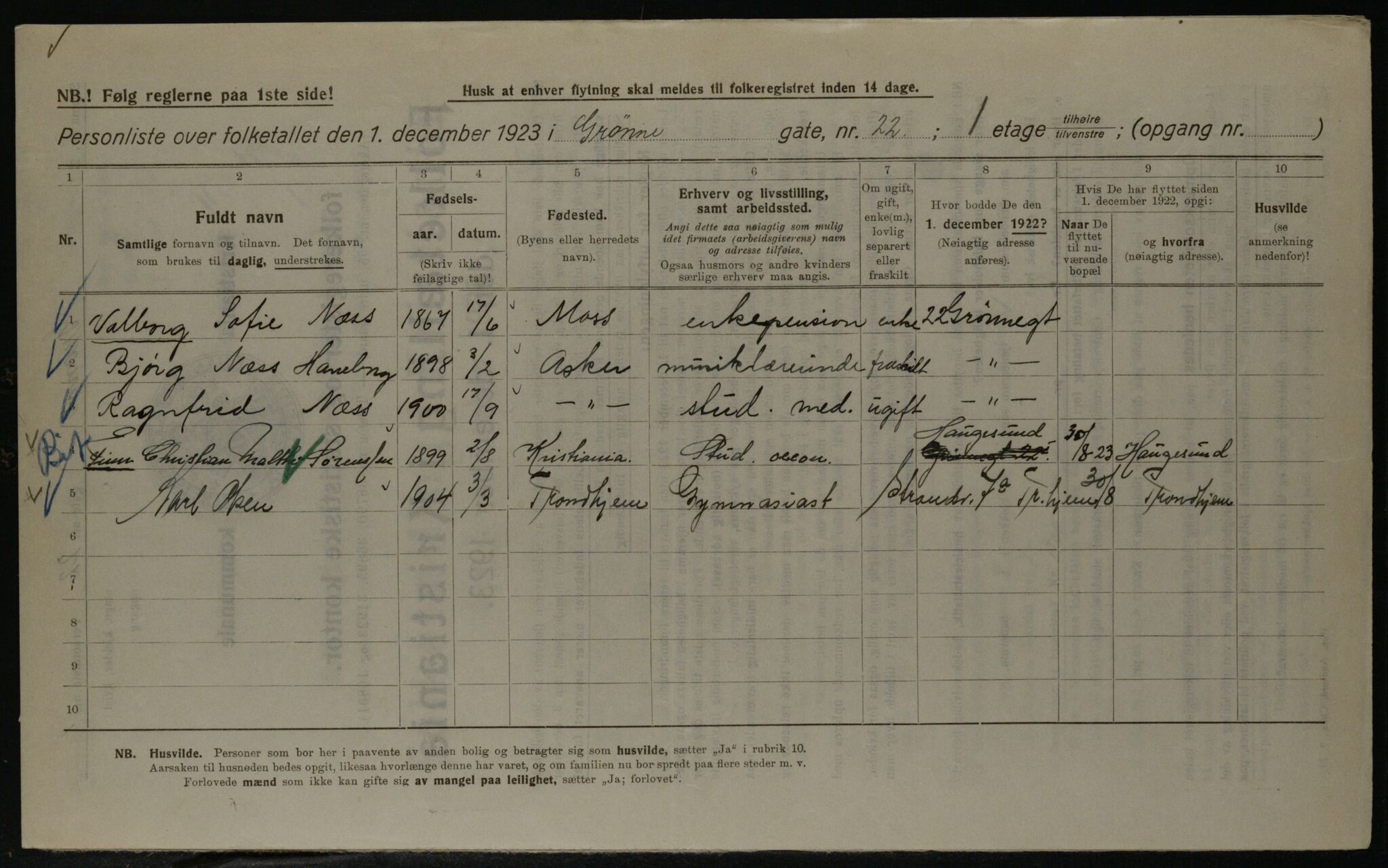 OBA, Kommunal folketelling 1.12.1923 for Kristiania, 1923, s. 36263