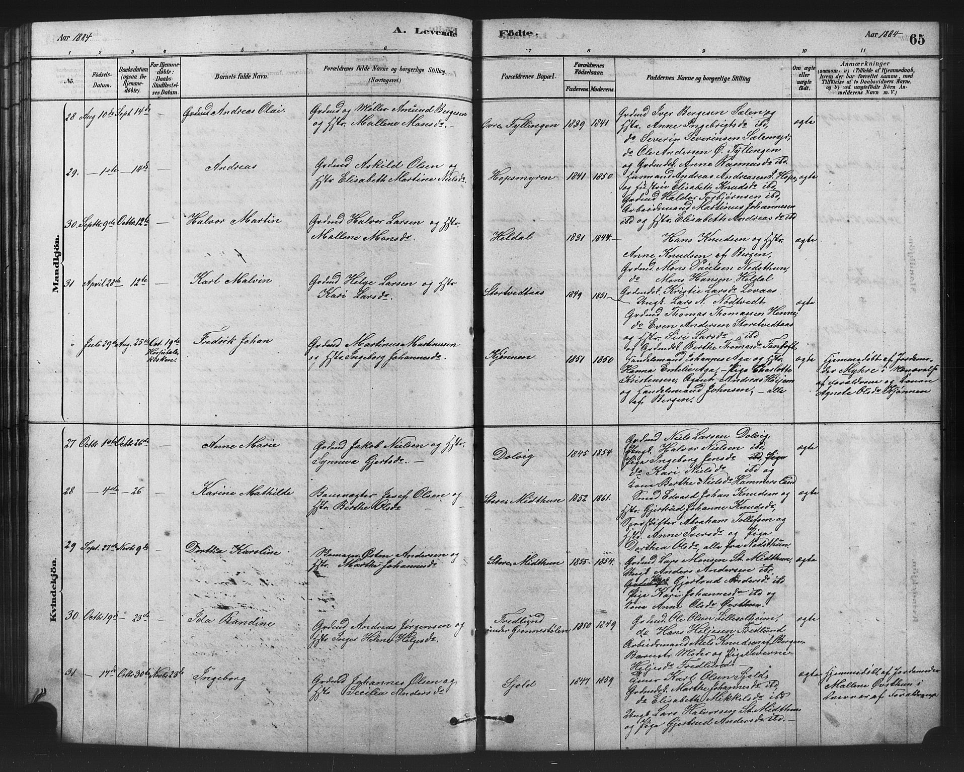 Birkeland Sokneprestembete, AV/SAB-A-74601/H/Hab: Klokkerbok nr. A 3, 1877-1887, s. 65