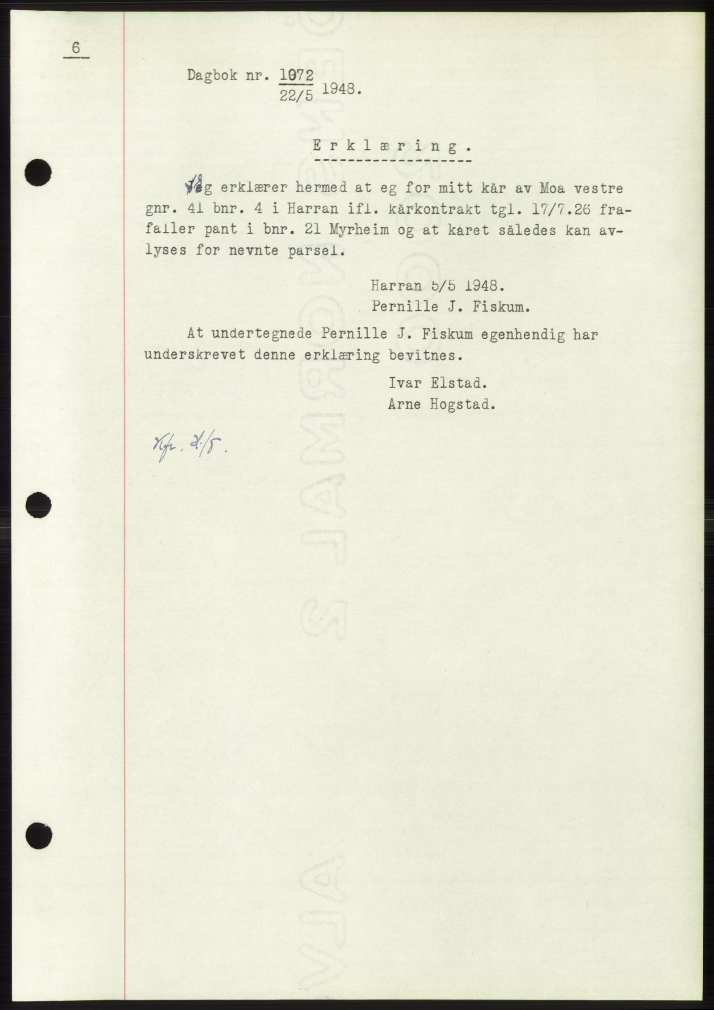 Namdal sorenskriveri, SAT/A-4133/1/2/2C: Pantebok nr. -, 1947-1948, Dagboknr: 1072/1948