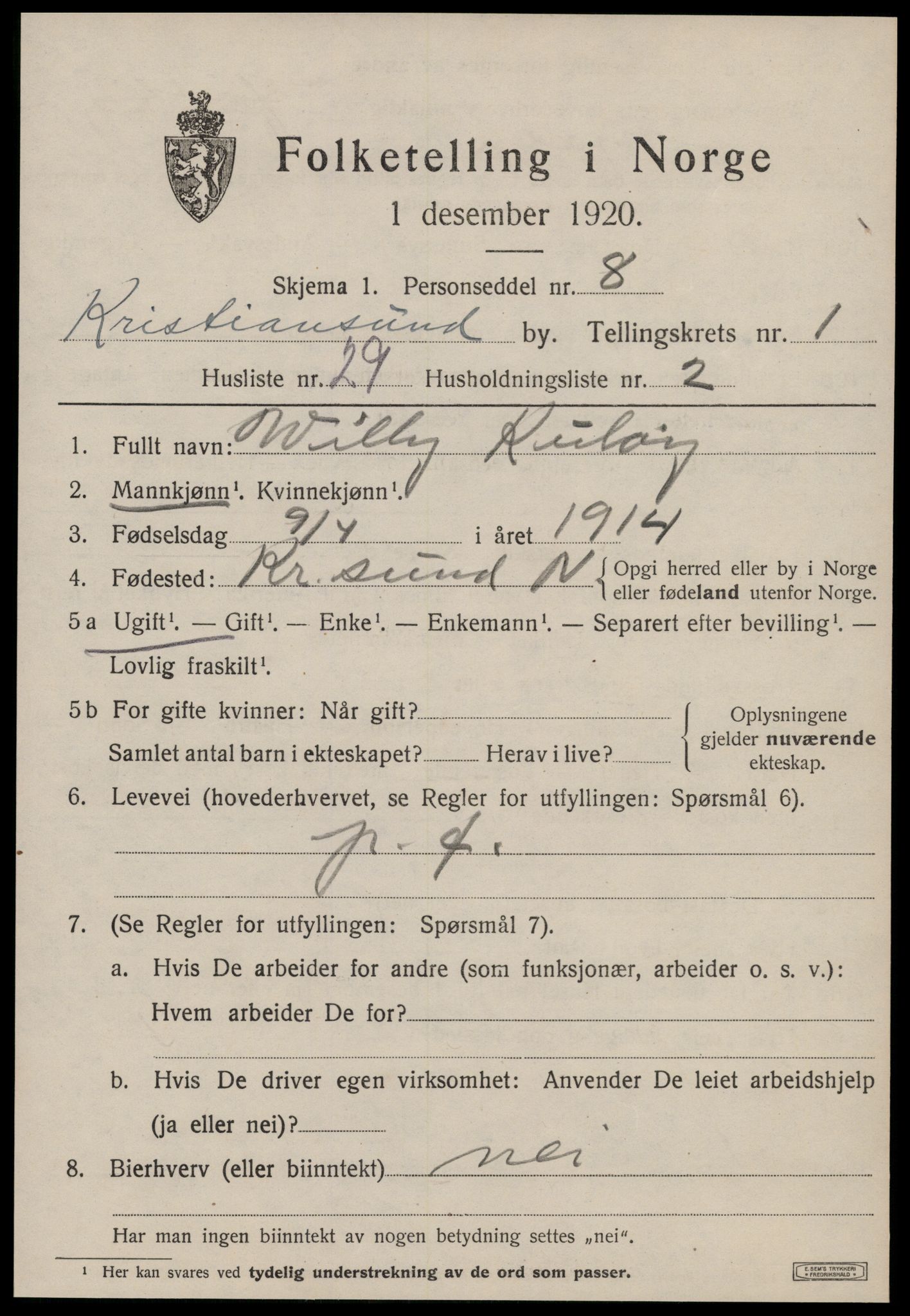 SAT, Folketelling 1920 for 1503 Kristiansund kjøpstad, 1920, s. 10821