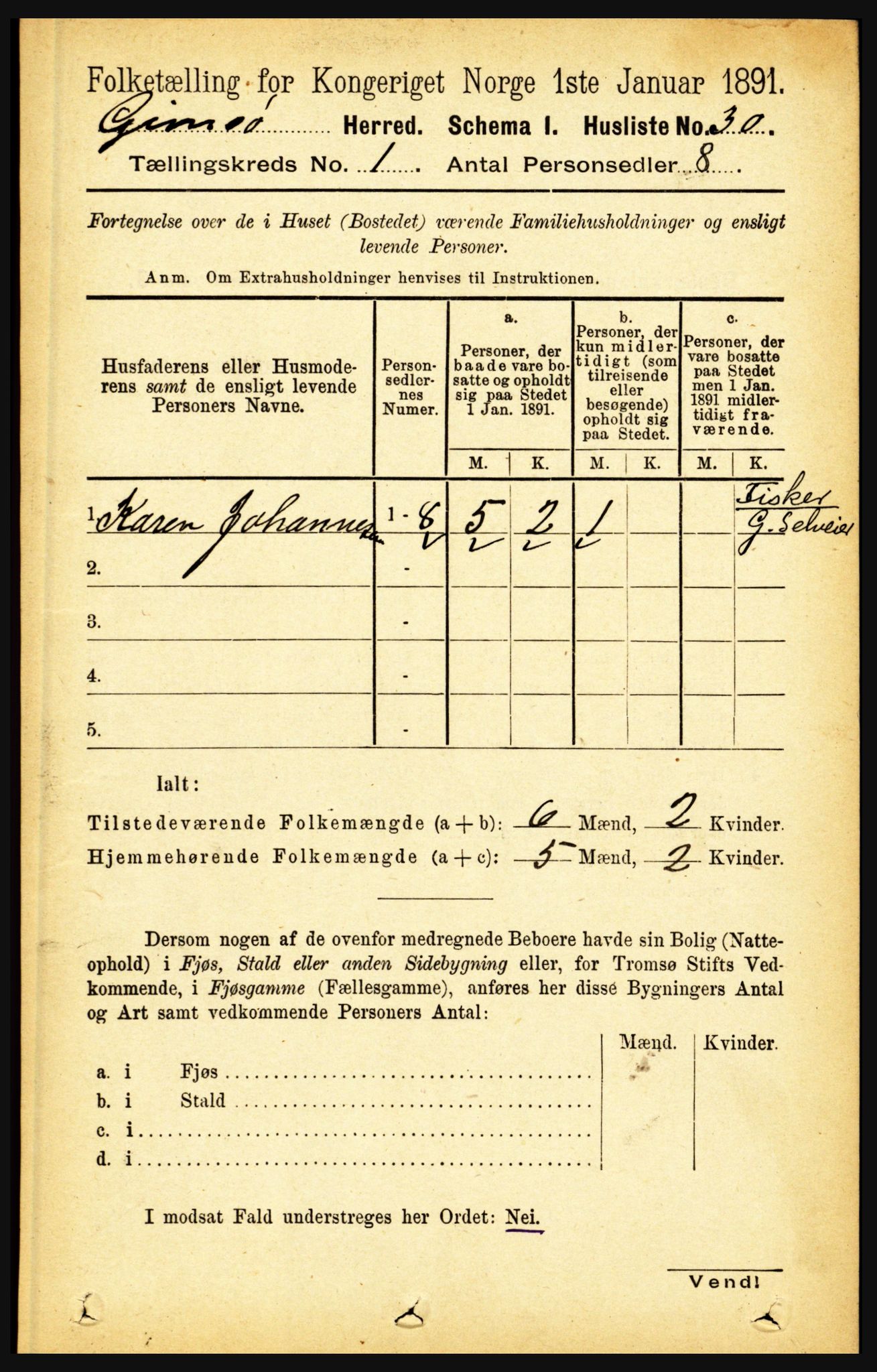 RA, Folketelling 1891 for 1864 Gimsøy herred, 1891, s. 51