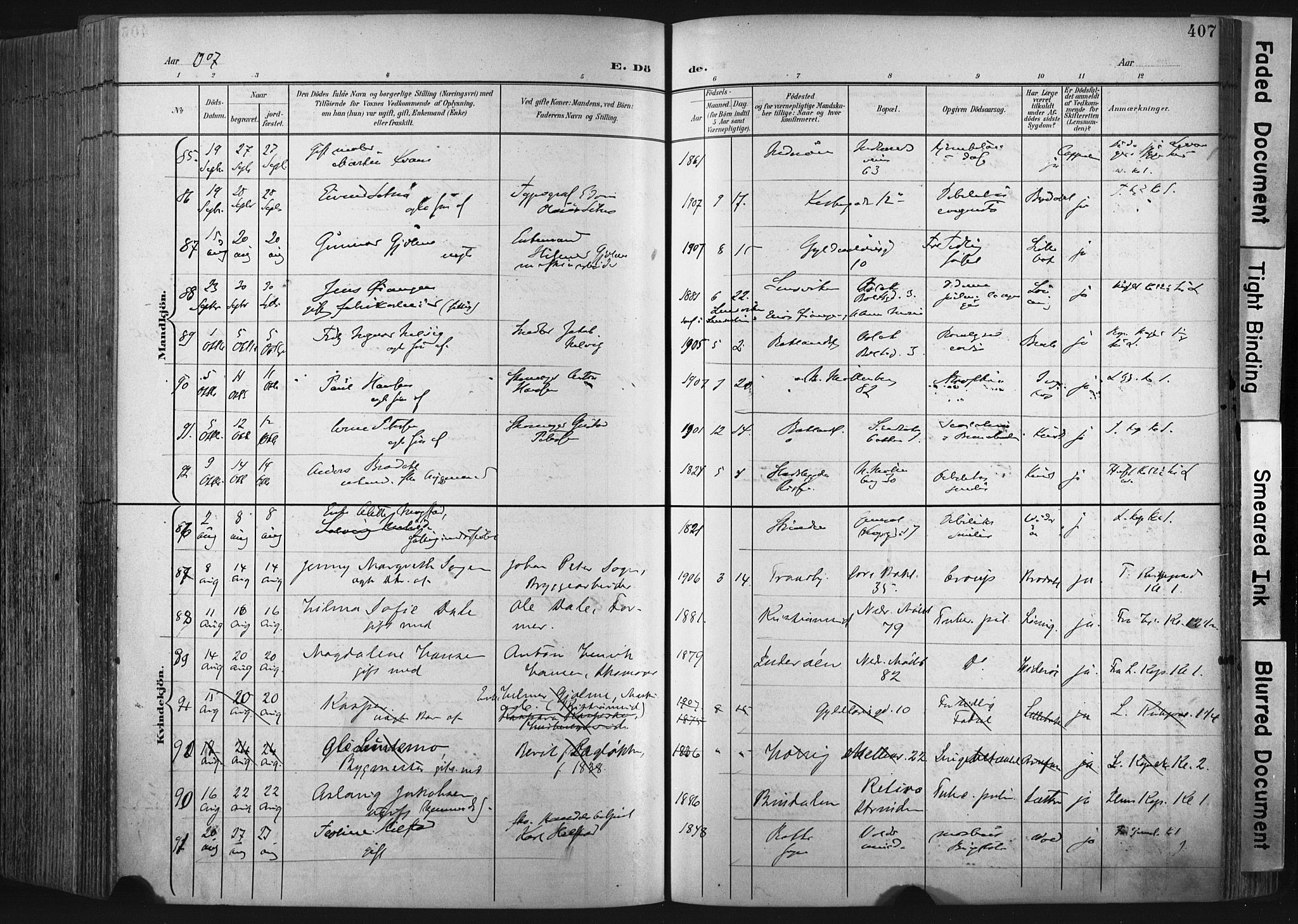 Ministerialprotokoller, klokkerbøker og fødselsregistre - Sør-Trøndelag, SAT/A-1456/604/L0201: Ministerialbok nr. 604A21, 1901-1911, s. 407
