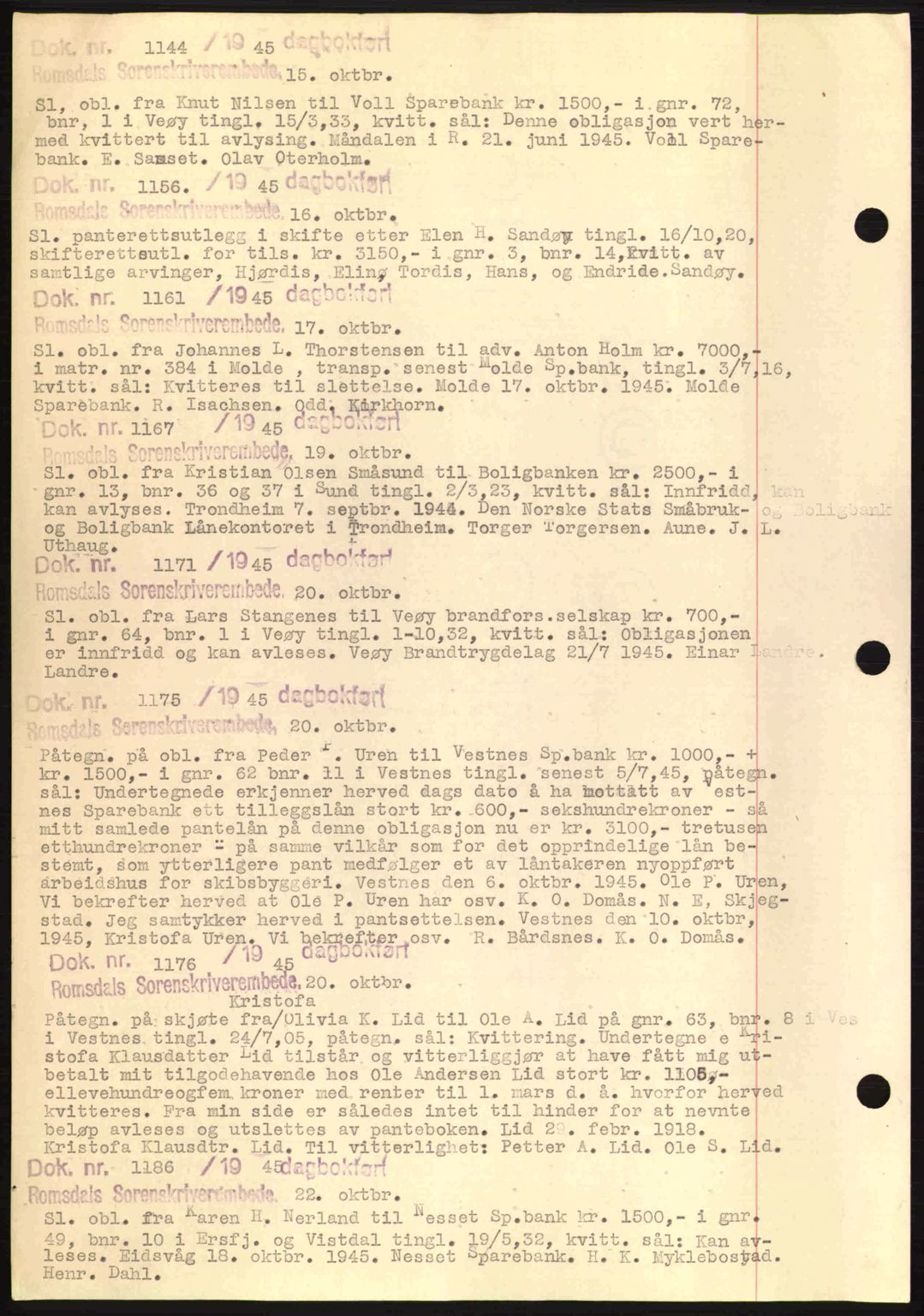 Romsdal sorenskriveri, AV/SAT-A-4149/1/2/2C: Pantebok nr. C1a, 1936-1945, Dagboknr: 1144/1945