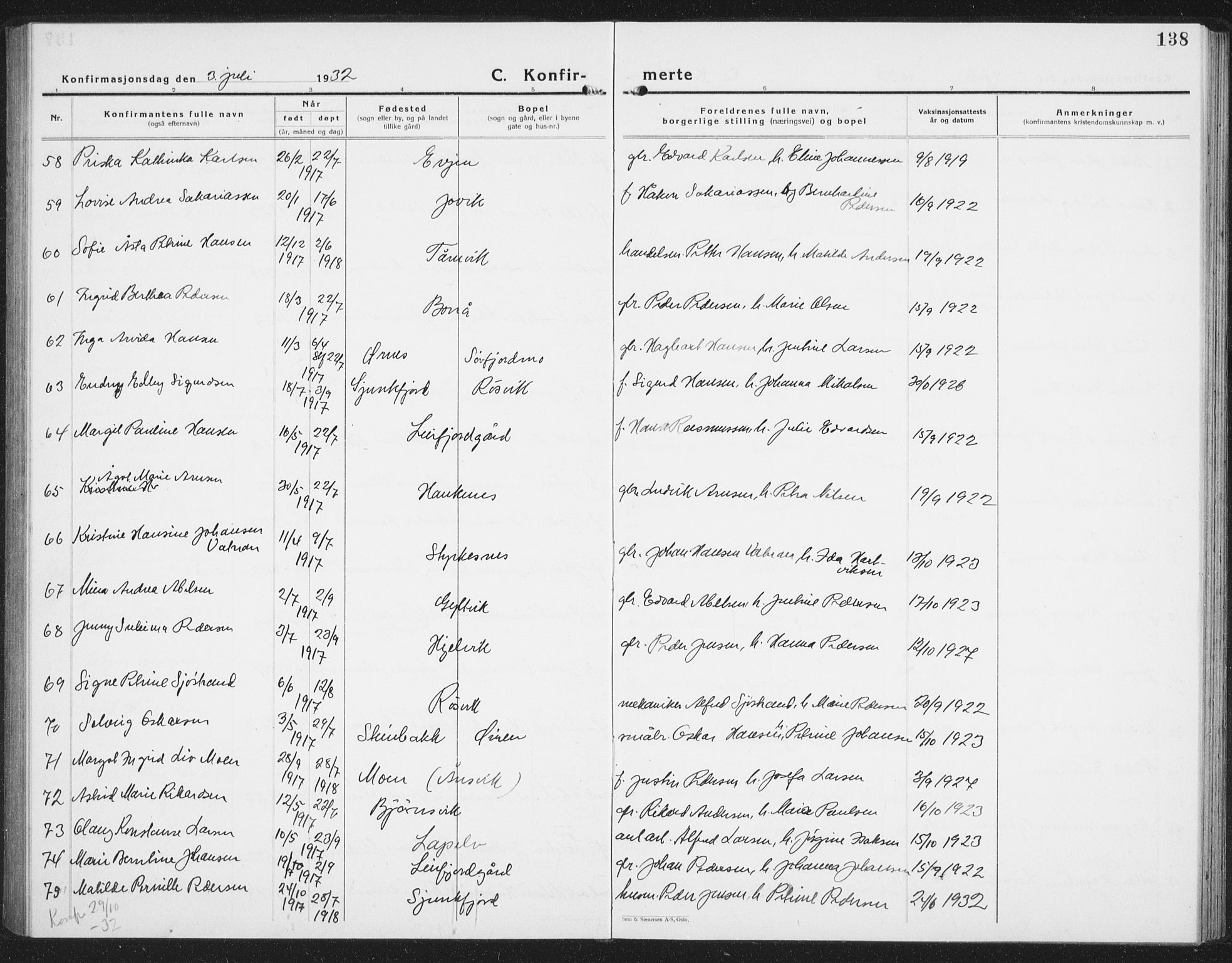 Ministerialprotokoller, klokkerbøker og fødselsregistre - Nordland, AV/SAT-A-1459/854/L0788: Klokkerbok nr. 854C04, 1926-1940, s. 138