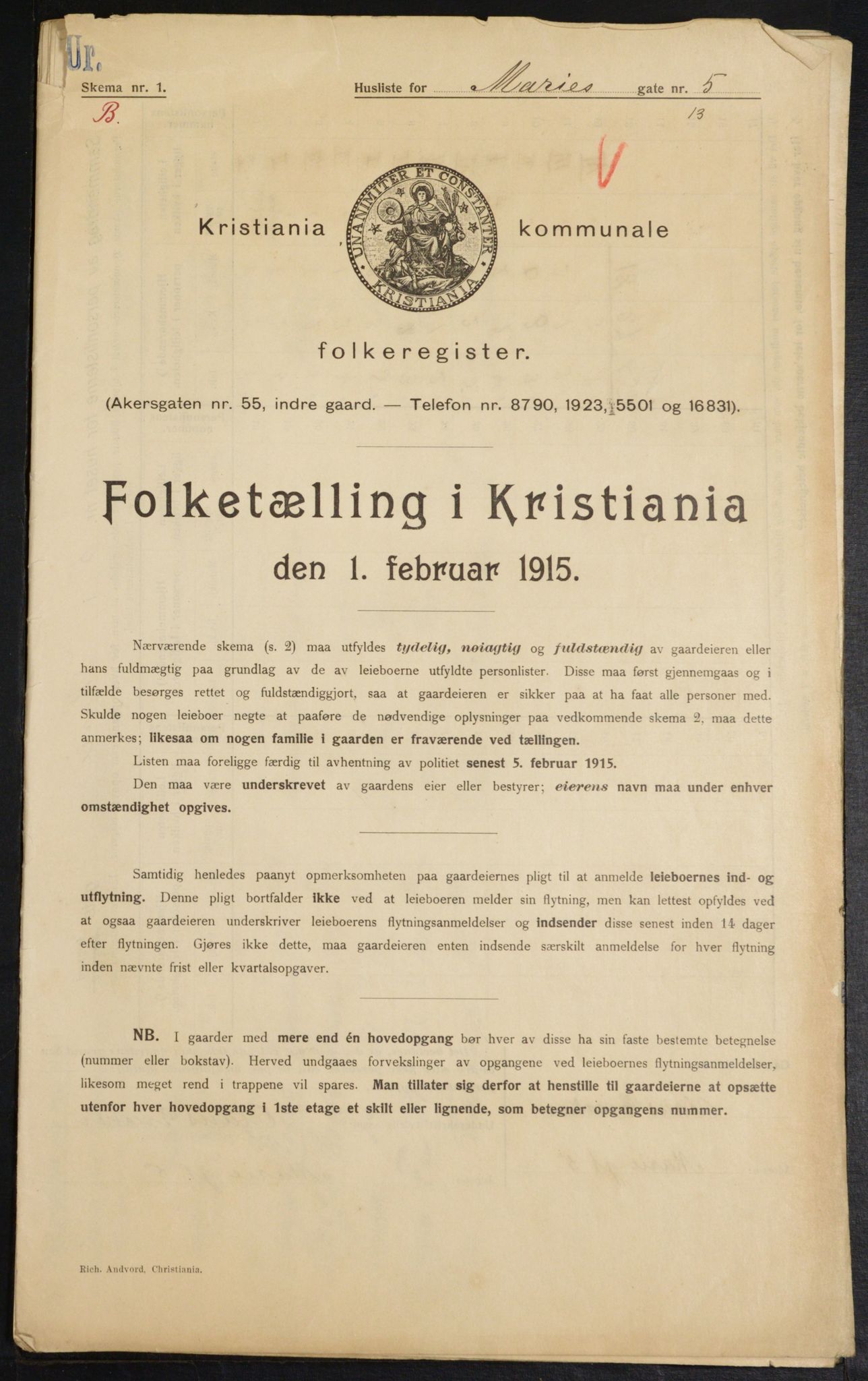 OBA, Kommunal folketelling 1.2.1915 for Kristiania, 1915, s. 62195