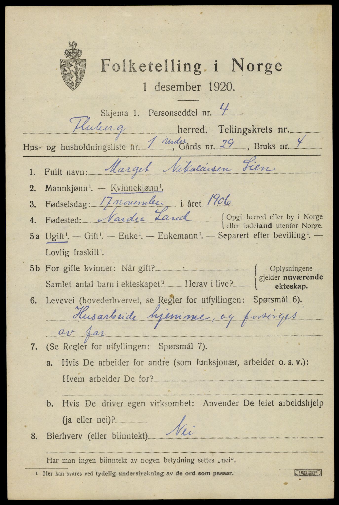 SAH, Folketelling 1920 for 0537 Fluberg herred, 1920, s. 3302