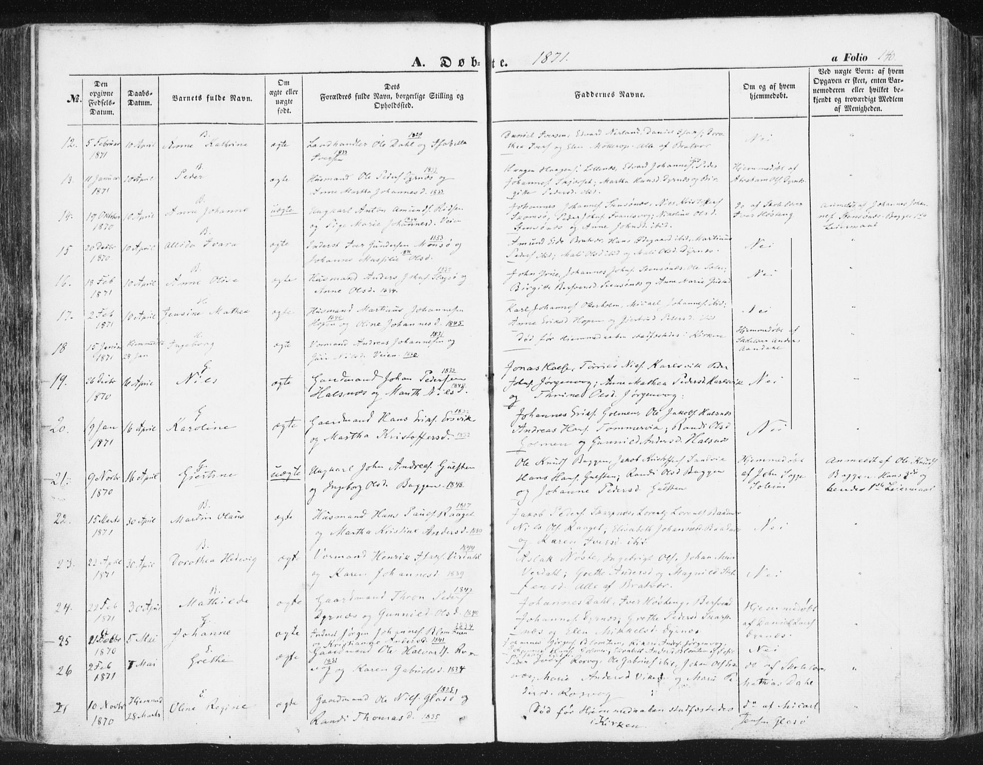 Ministerialprotokoller, klokkerbøker og fødselsregistre - Møre og Romsdal, SAT/A-1454/581/L0937: Ministerialbok nr. 581A05, 1853-1872, s. 140
