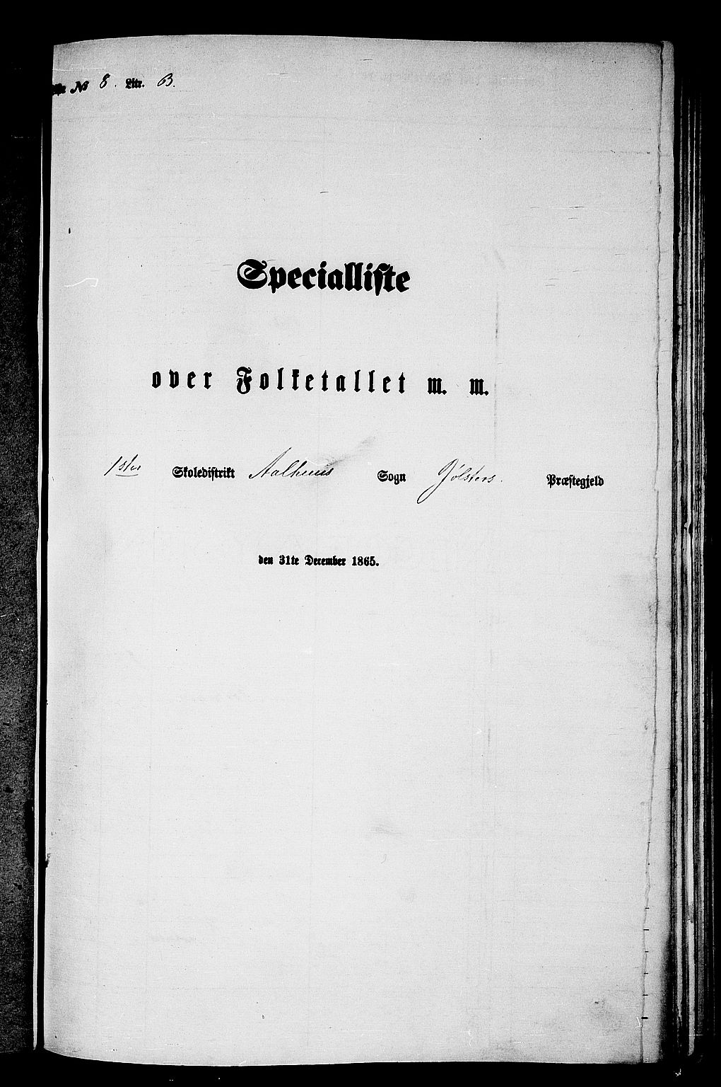 RA, Folketelling 1865 for 1431P Jølster prestegjeld, 1865, s. 105