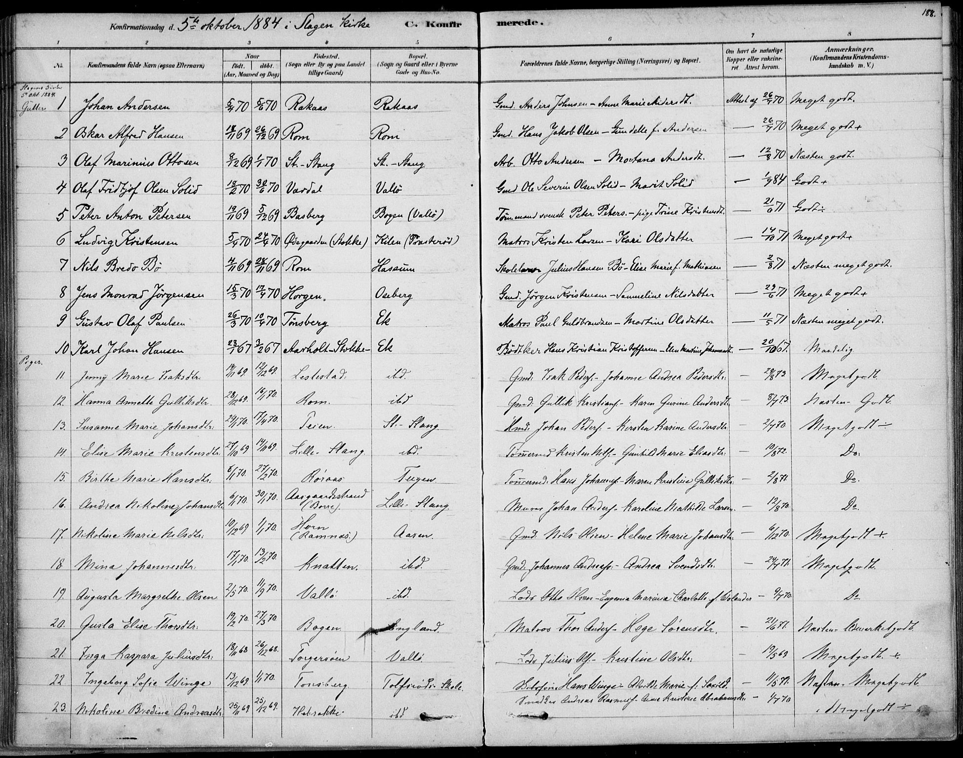 Sem kirkebøker, AV/SAKO-A-5/F/Fb/L0004: Ministerialbok nr. II 4, 1878-1891, s. 188