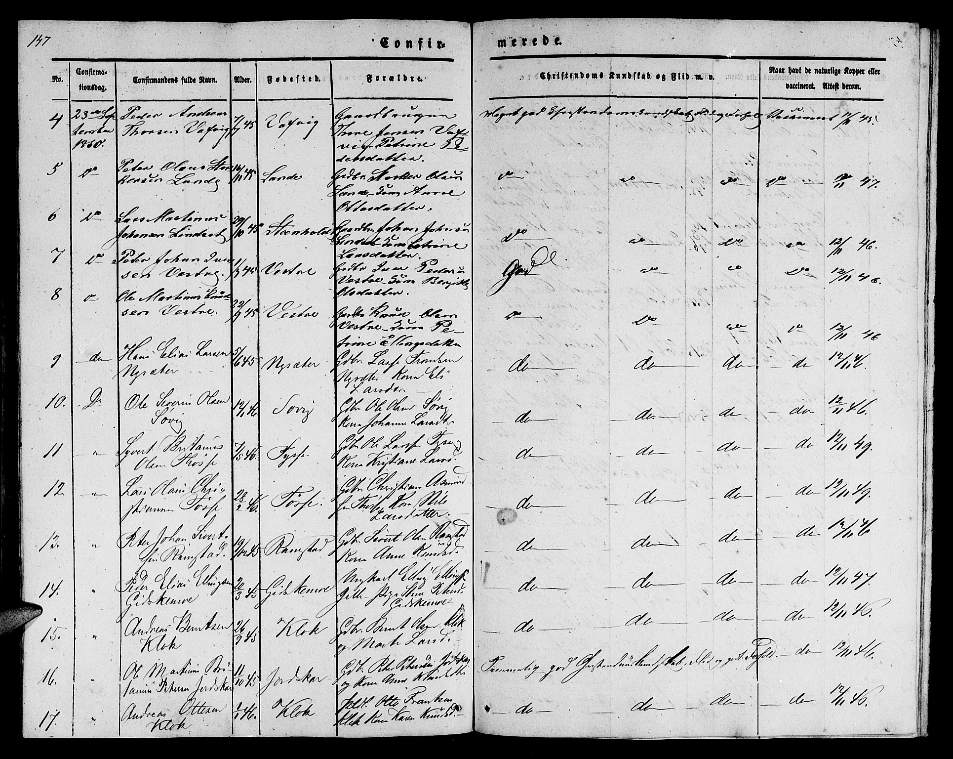 Ministerialprotokoller, klokkerbøker og fødselsregistre - Møre og Romsdal, SAT/A-1454/522/L0324: Klokkerbok nr. 522C03, 1854-1871, s. 147