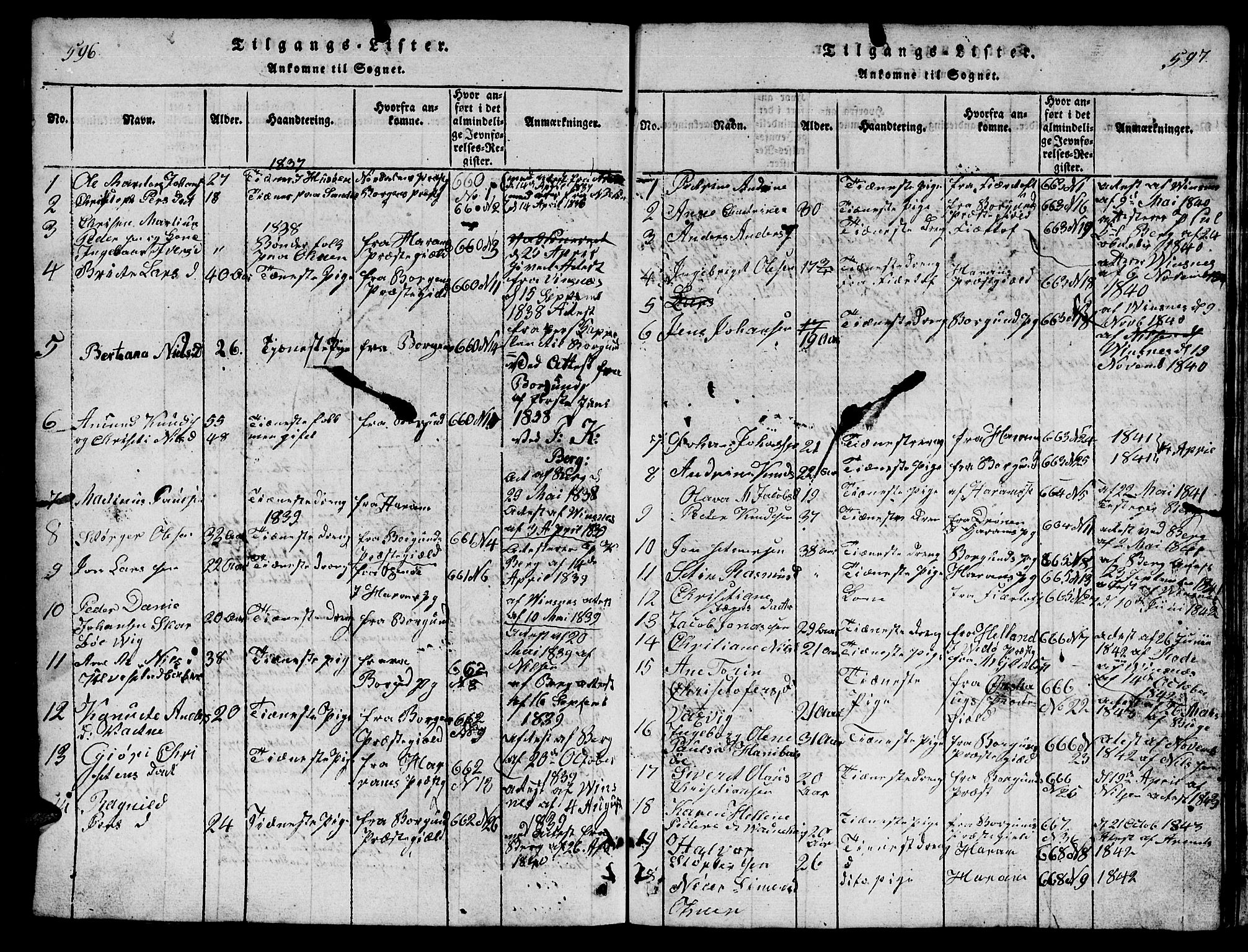 Ministerialprotokoller, klokkerbøker og fødselsregistre - Møre og Romsdal, AV/SAT-A-1454/561/L0731: Klokkerbok nr. 561C01, 1817-1867, s. 596-597