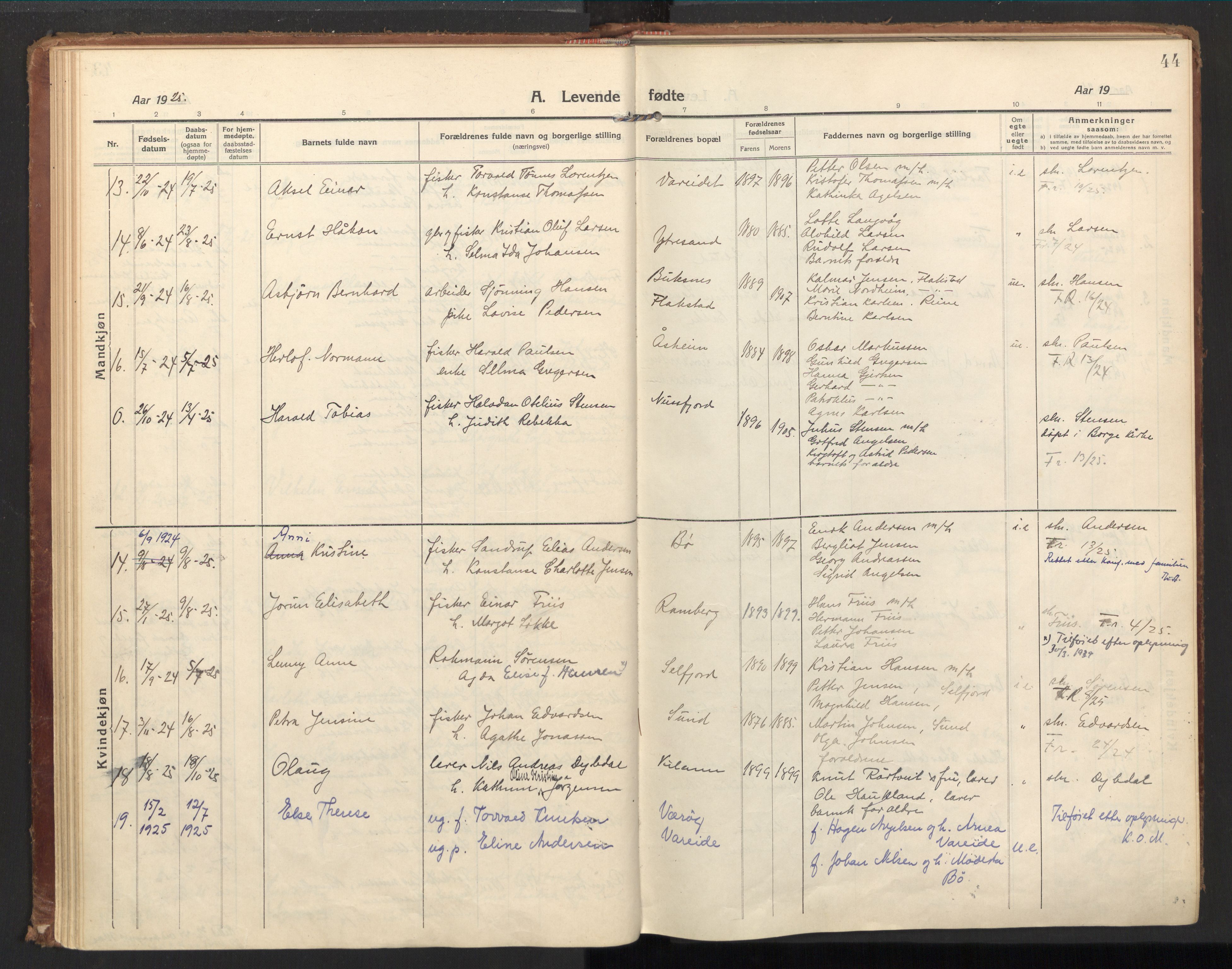 Ministerialprotokoller, klokkerbøker og fødselsregistre - Nordland, AV/SAT-A-1459/885/L1210: Ministerialbok nr. 885A10, 1916-1926, s. 44