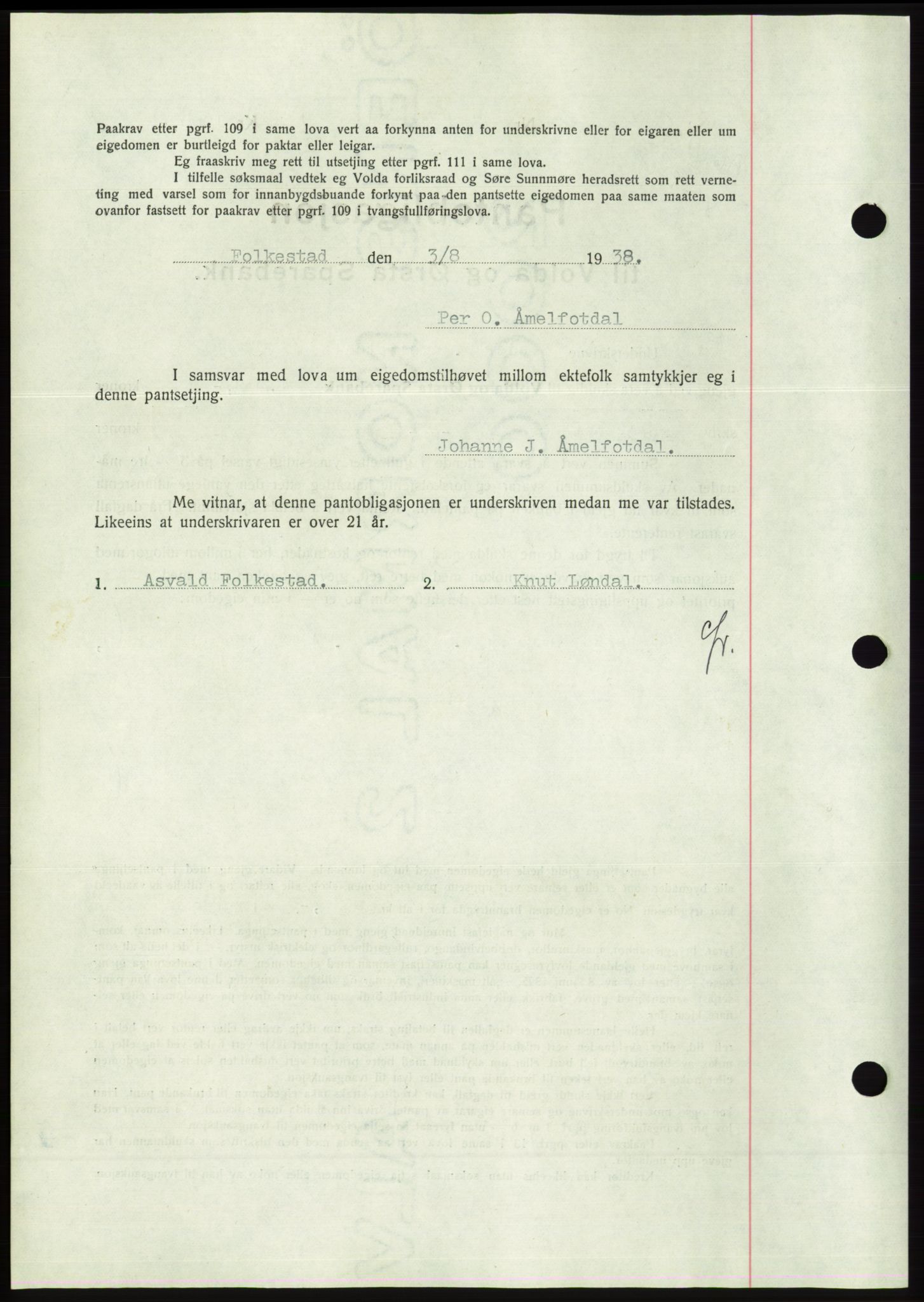 Søre Sunnmøre sorenskriveri, AV/SAT-A-4122/1/2/2C/L0066: Pantebok nr. 60, 1938-1938, Dagboknr: 1105/1938