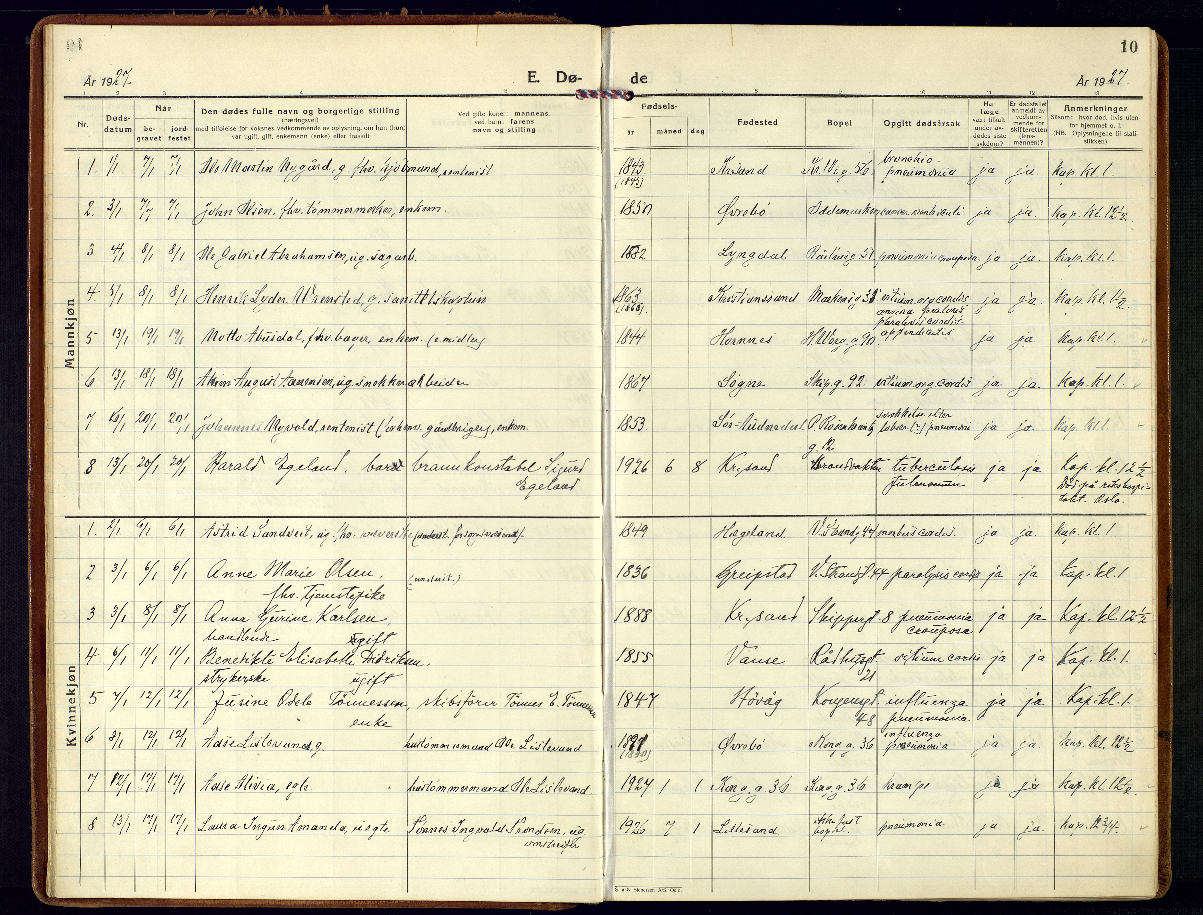 Kristiansand domprosti, AV/SAK-1112-0006/F/Fa/L0030: Ministerialbok nr. A 29, 1926-1937, s. 10