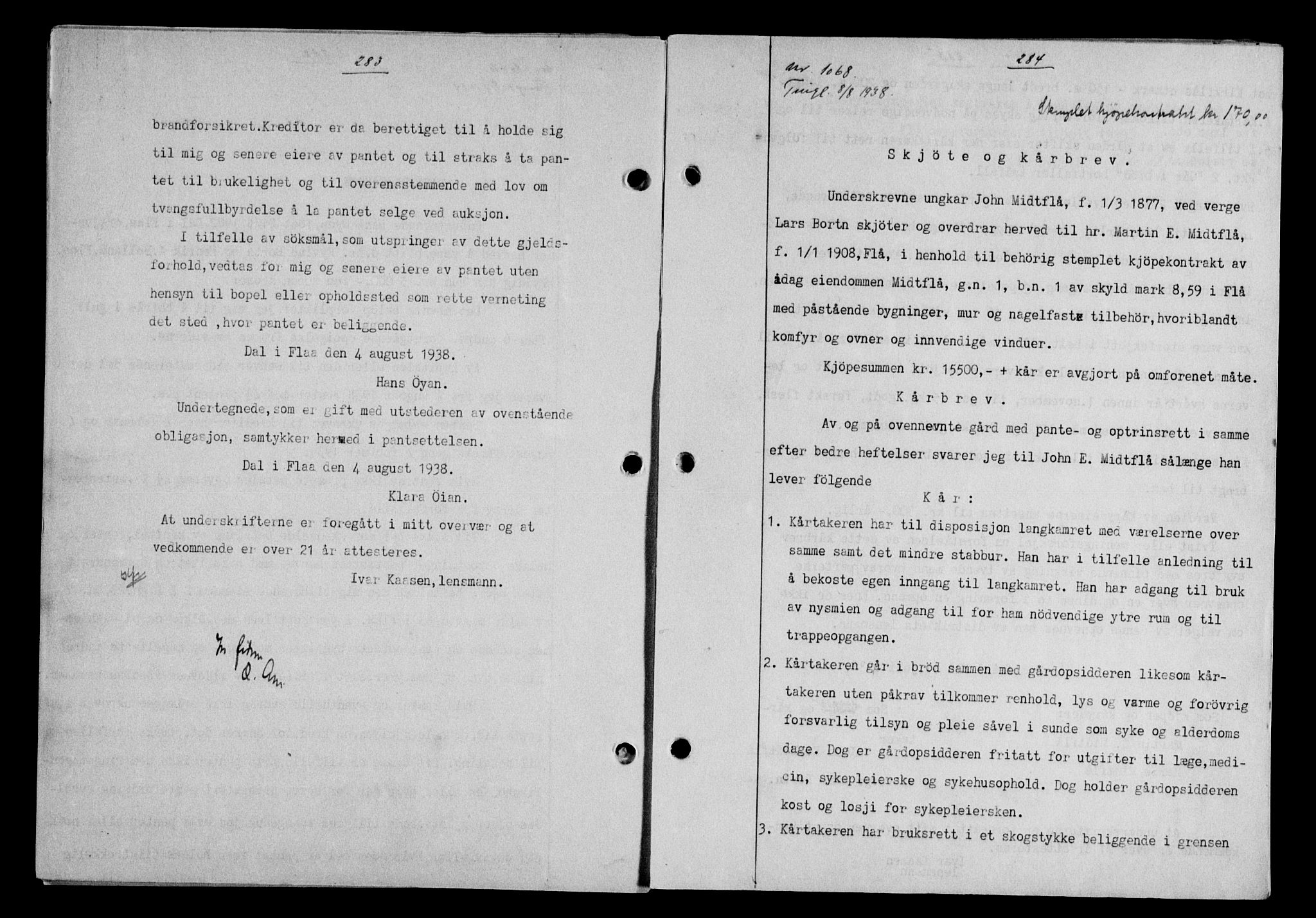 Gauldal sorenskriveri, SAT/A-0014/1/2/2C/L0049: Pantebok nr. 53, 1938-1938, Dagboknr: 1068/1938