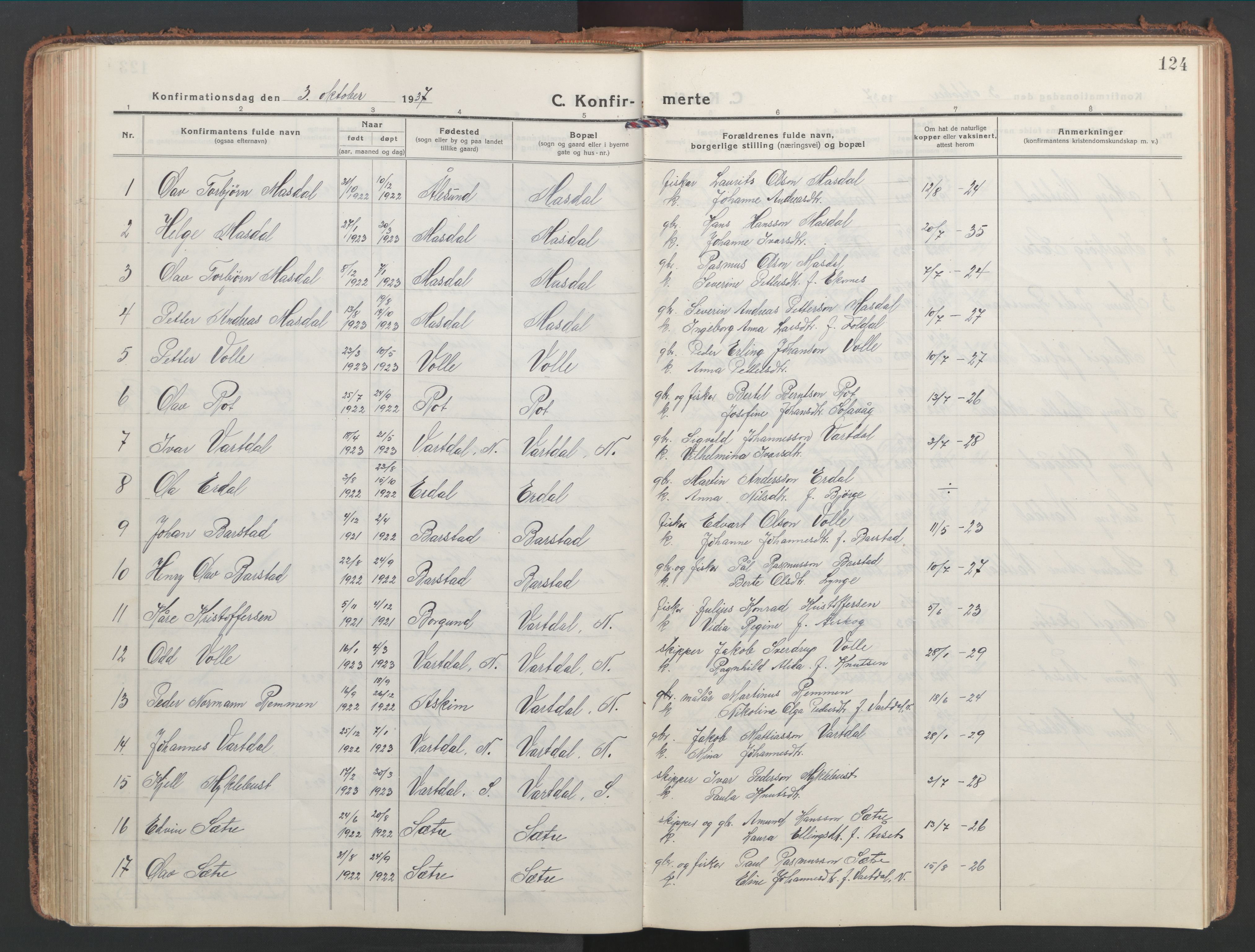 Ministerialprotokoller, klokkerbøker og fødselsregistre - Møre og Romsdal, AV/SAT-A-1454/514/L0202: Klokkerbok nr. 514C02, 1916-1944, s. 124