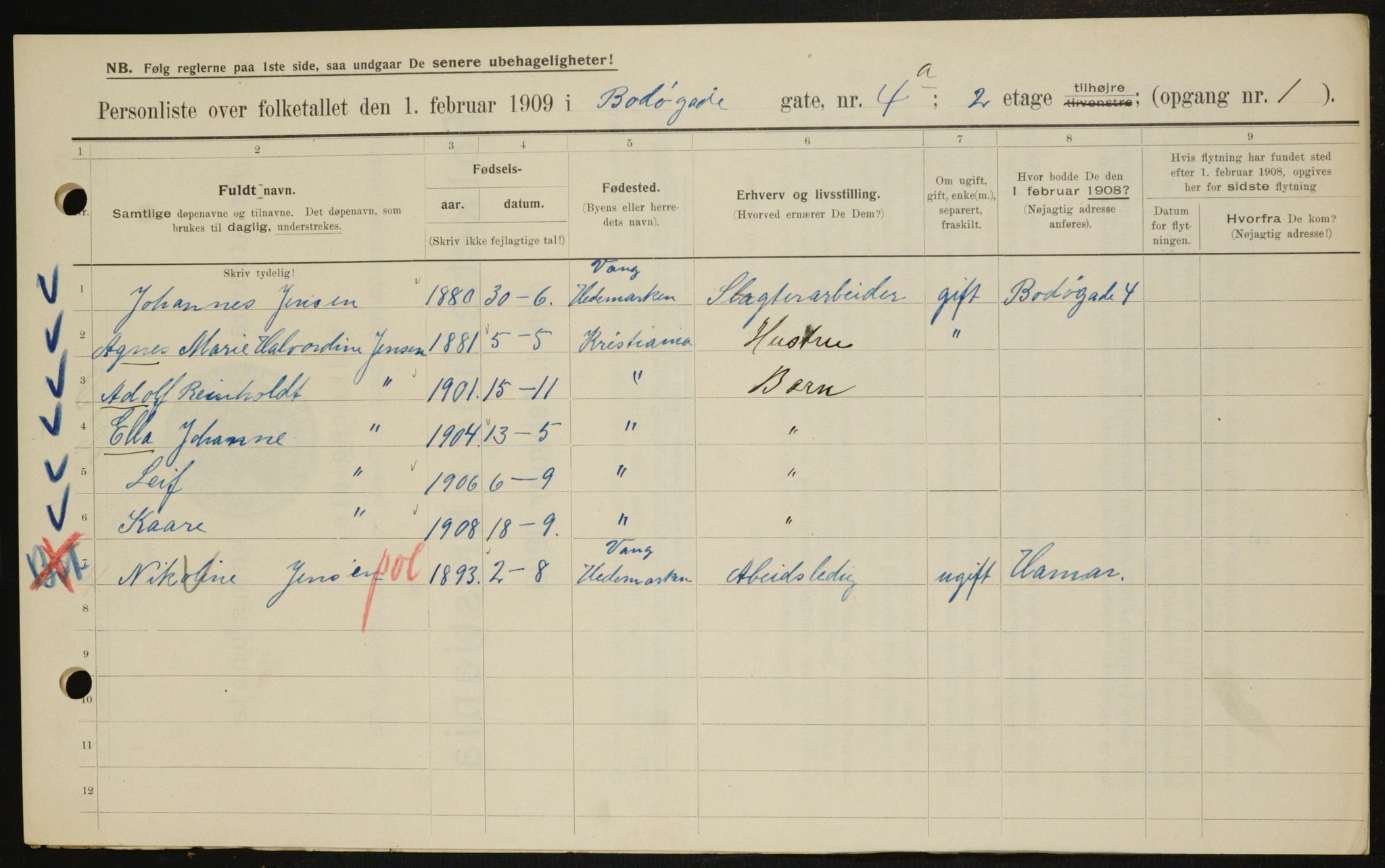 OBA, Kommunal folketelling 1.2.1909 for Kristiania kjøpstad, 1909, s. 6277