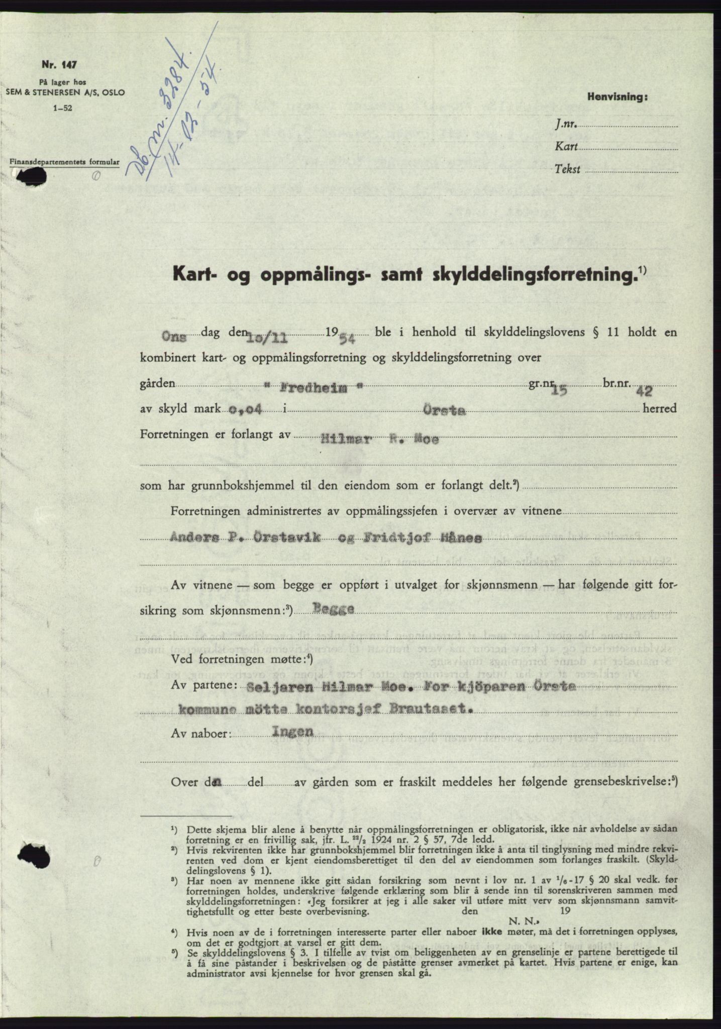 Søre Sunnmøre sorenskriveri, AV/SAT-A-4122/1/2/2C/L0099: Pantebok nr. 25A, 1954-1954, Dagboknr: 3284/1954