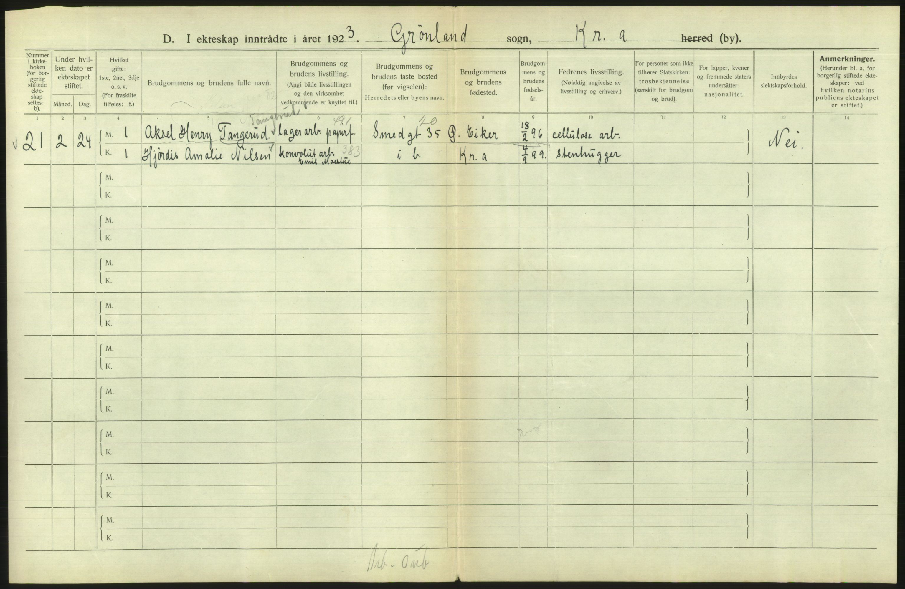 Statistisk sentralbyrå, Sosiodemografiske emner, Befolkning, AV/RA-S-2228/D/Df/Dfc/Dfcc/L0008: Kristiania: Gifte, 1923, s. 776