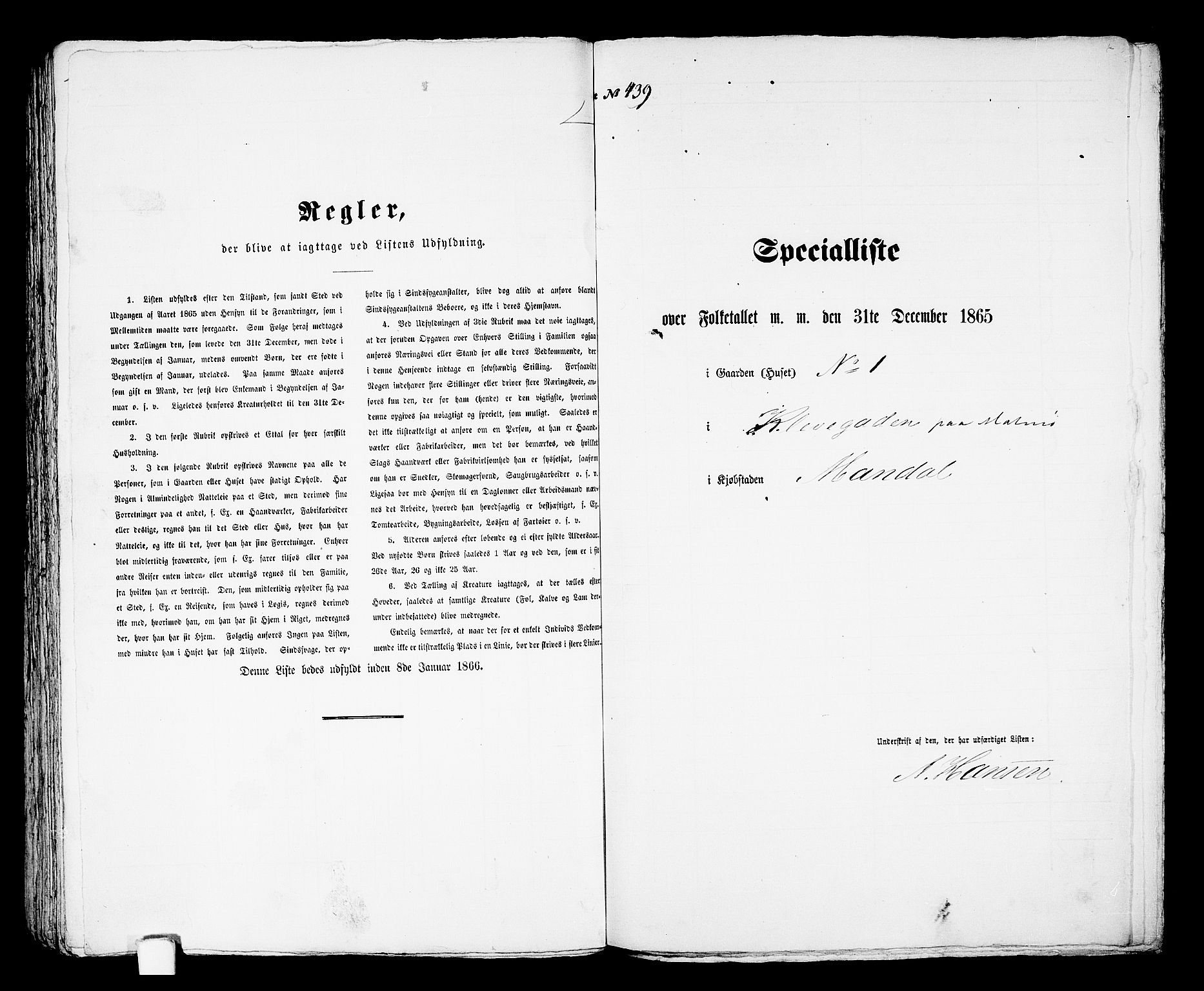 RA, Folketelling 1865 for 1002B Mandal prestegjeld, Mandal ladested, 1865, s. 886